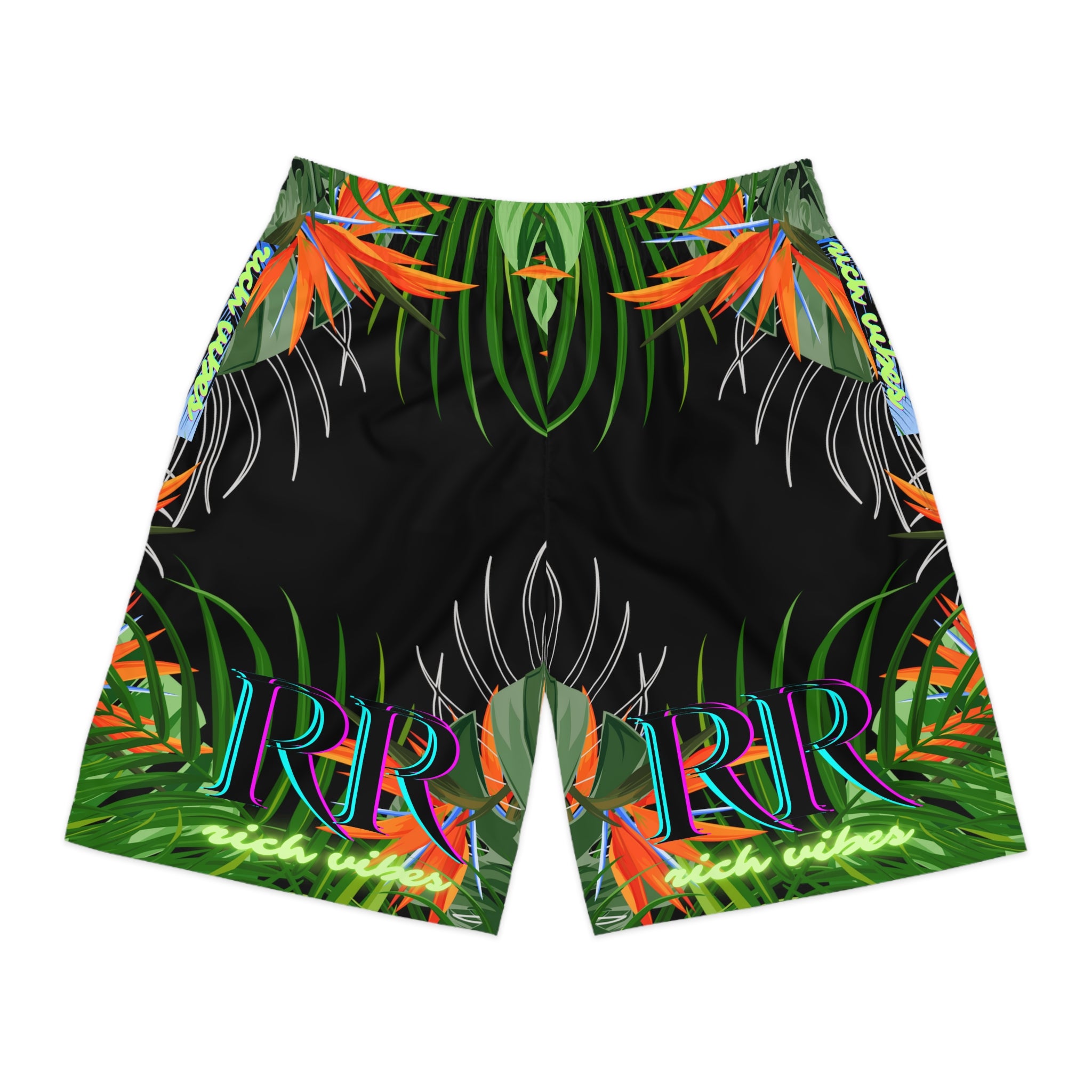 Rich Vibes Volt Black Tropical Jungle Print - Men's Jogger Shorts (AOP)Black