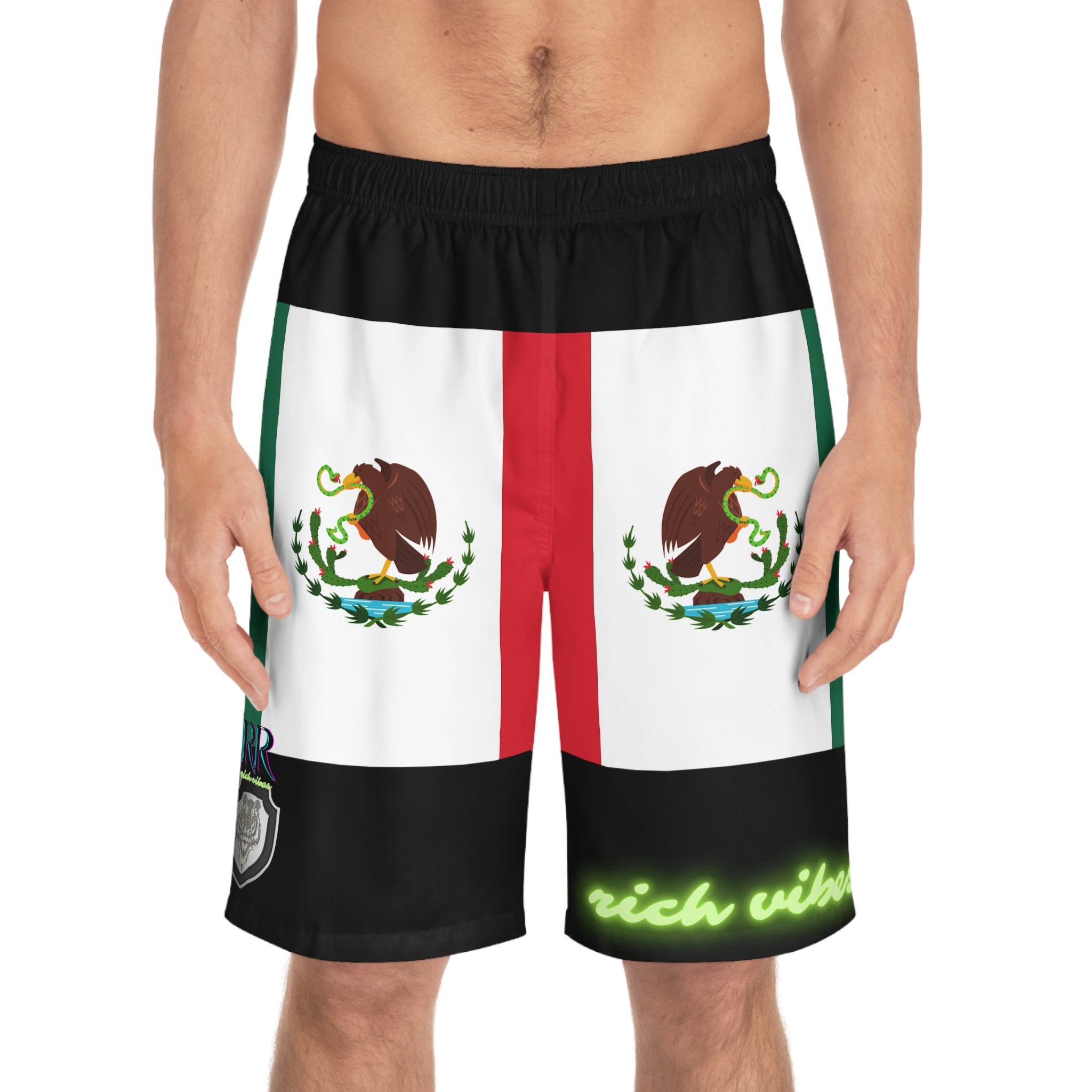 Rich Vibes RR Volt Mexican Flag Tiger Shield 3.5 - Men's Board Shorts (AOP)