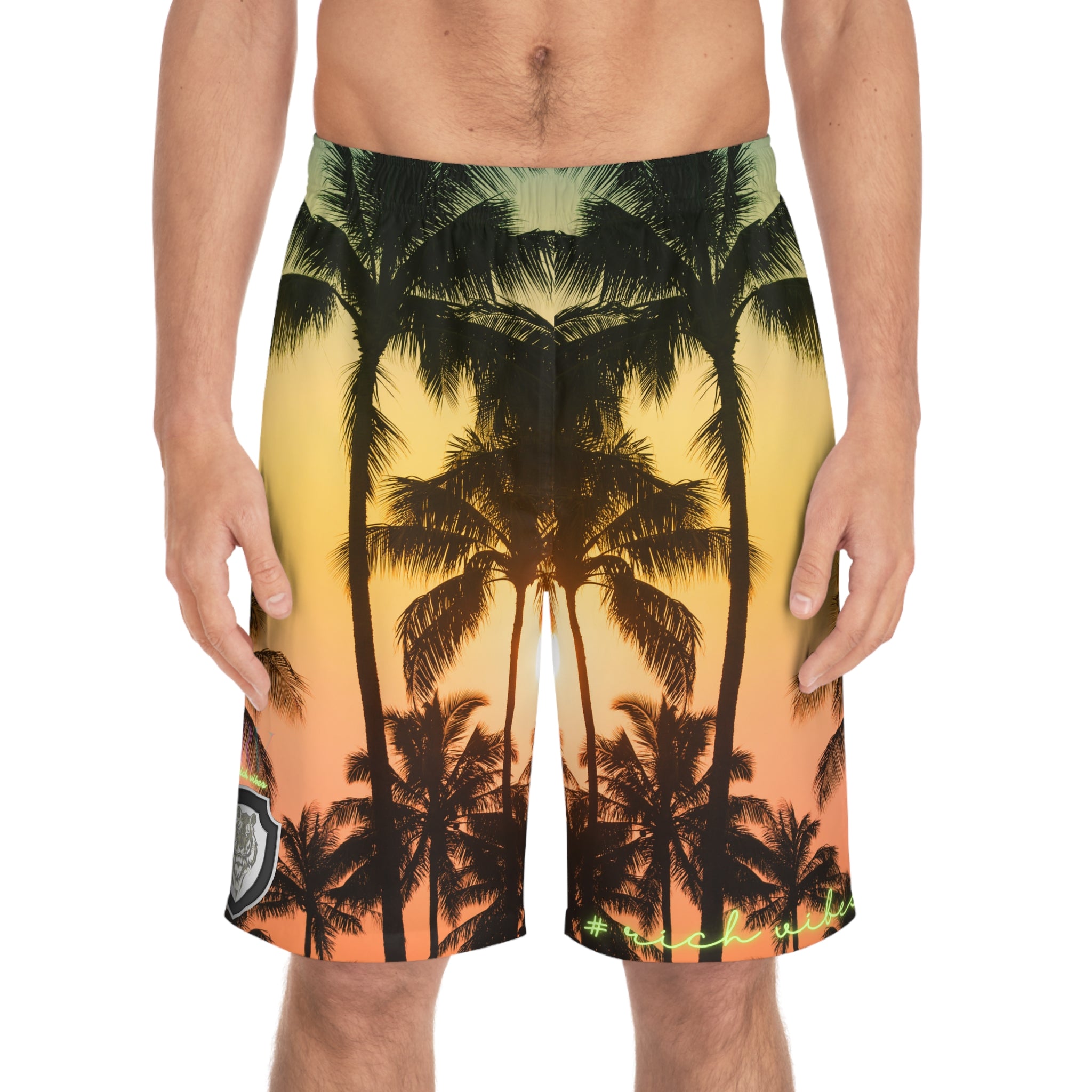 Rich Vibes Volt Pink Citrus Tiger Shield - Men's Board Shorts (AOP)