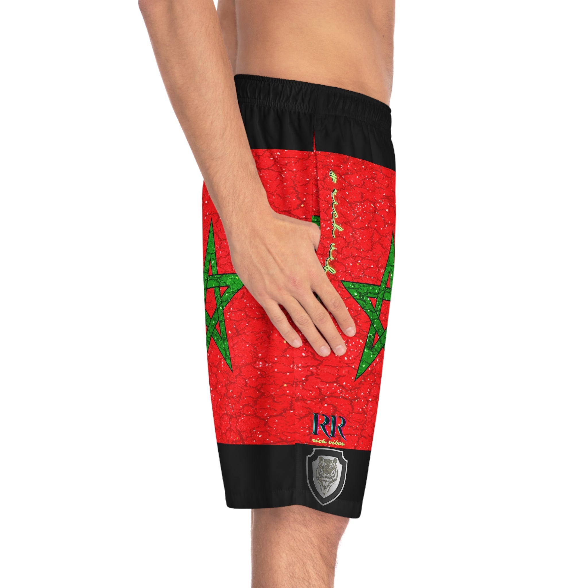 Rich Vibes RR Volt Moroco Grunge Flag Tiger Shield 1.0 Black - Men's Board Shorts (AOP)