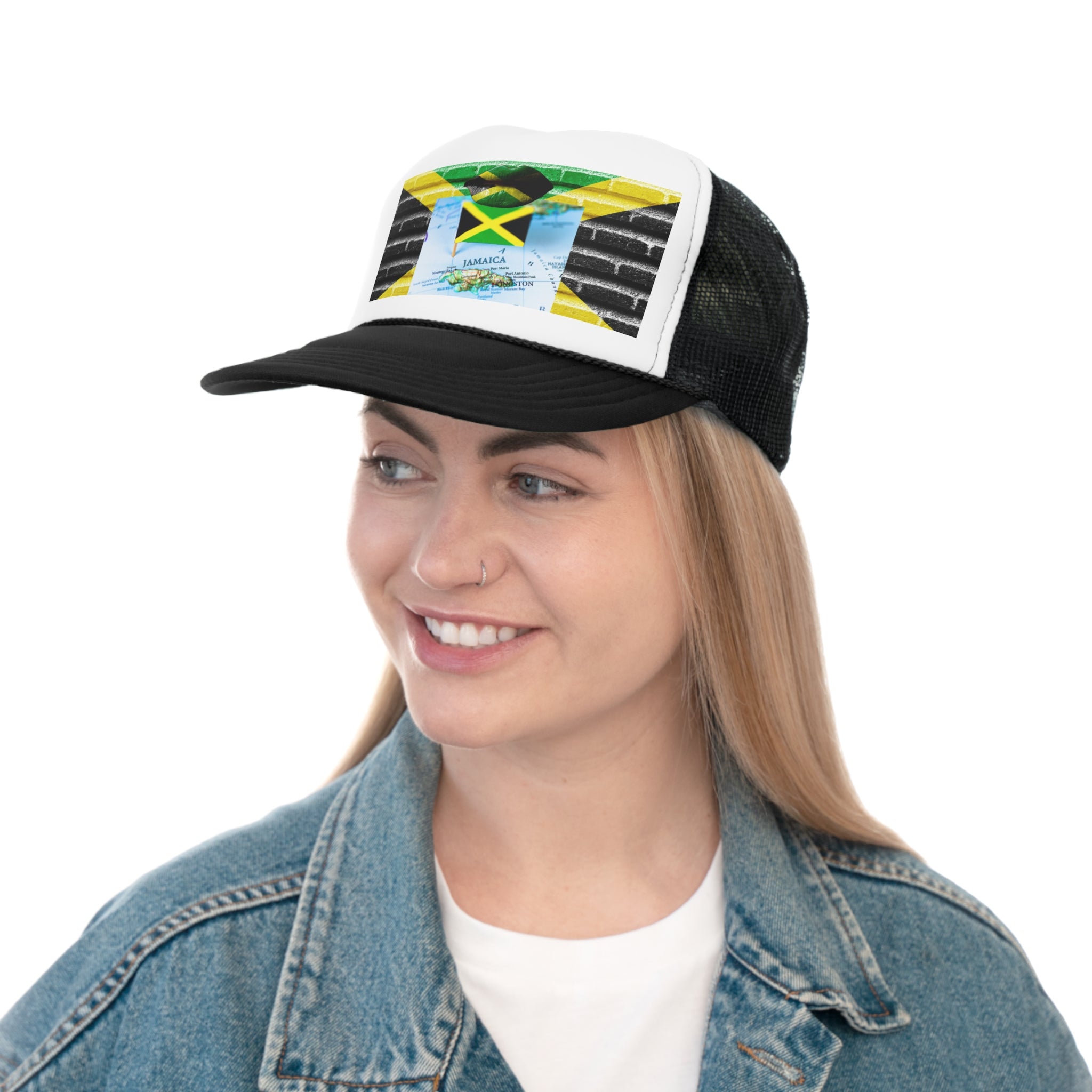 Rich Vibes Jamaica Flag Lips on the Map - Trucker Hat