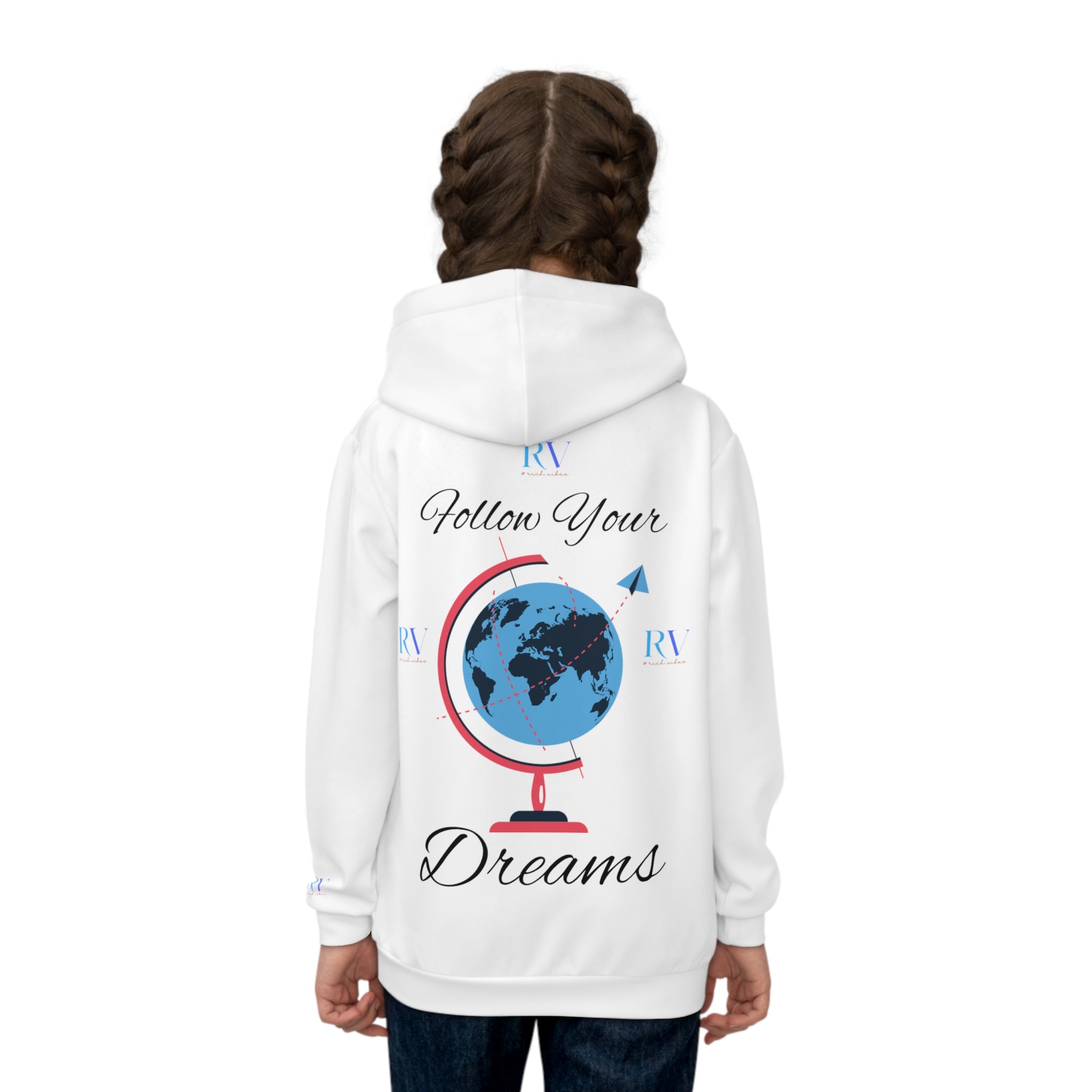 Rich Vibes Follow Your Dreams White RV WaterFall -  Children's Hoodie (AOP)