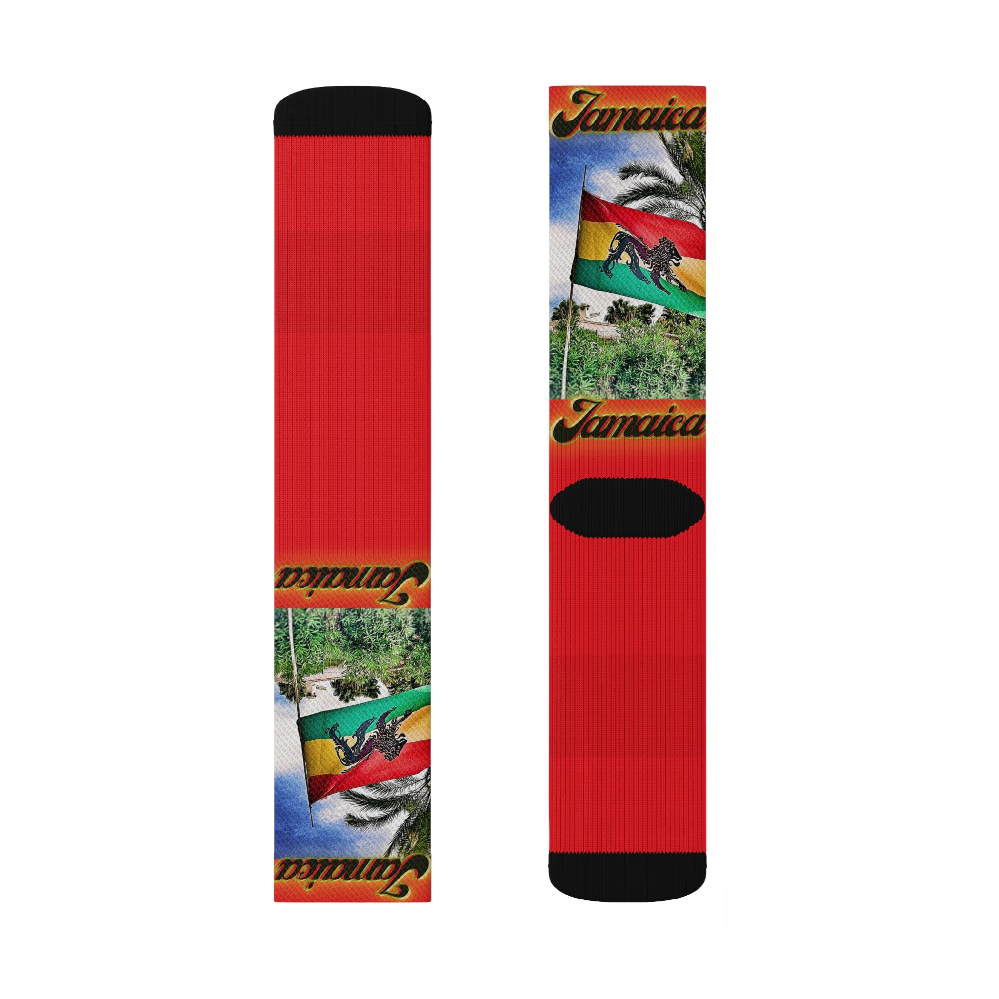 Lion Of Judah Jamaica Flag - Red Sublimation Socks