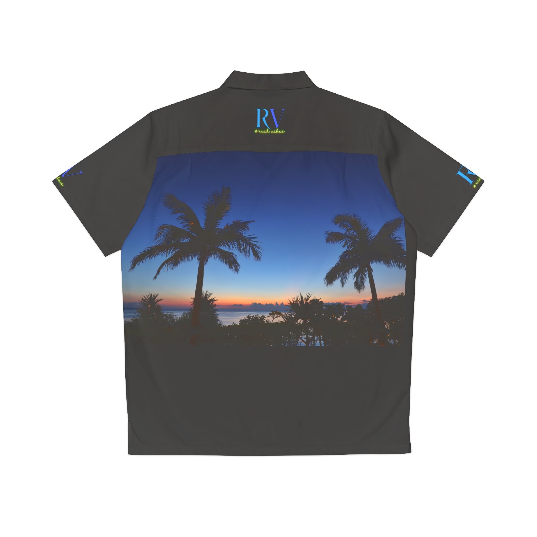 Rich Vibes Volt RV Okinawa Royal Blue Sunset - Men's Hawaiian Shirt (AOP)Black