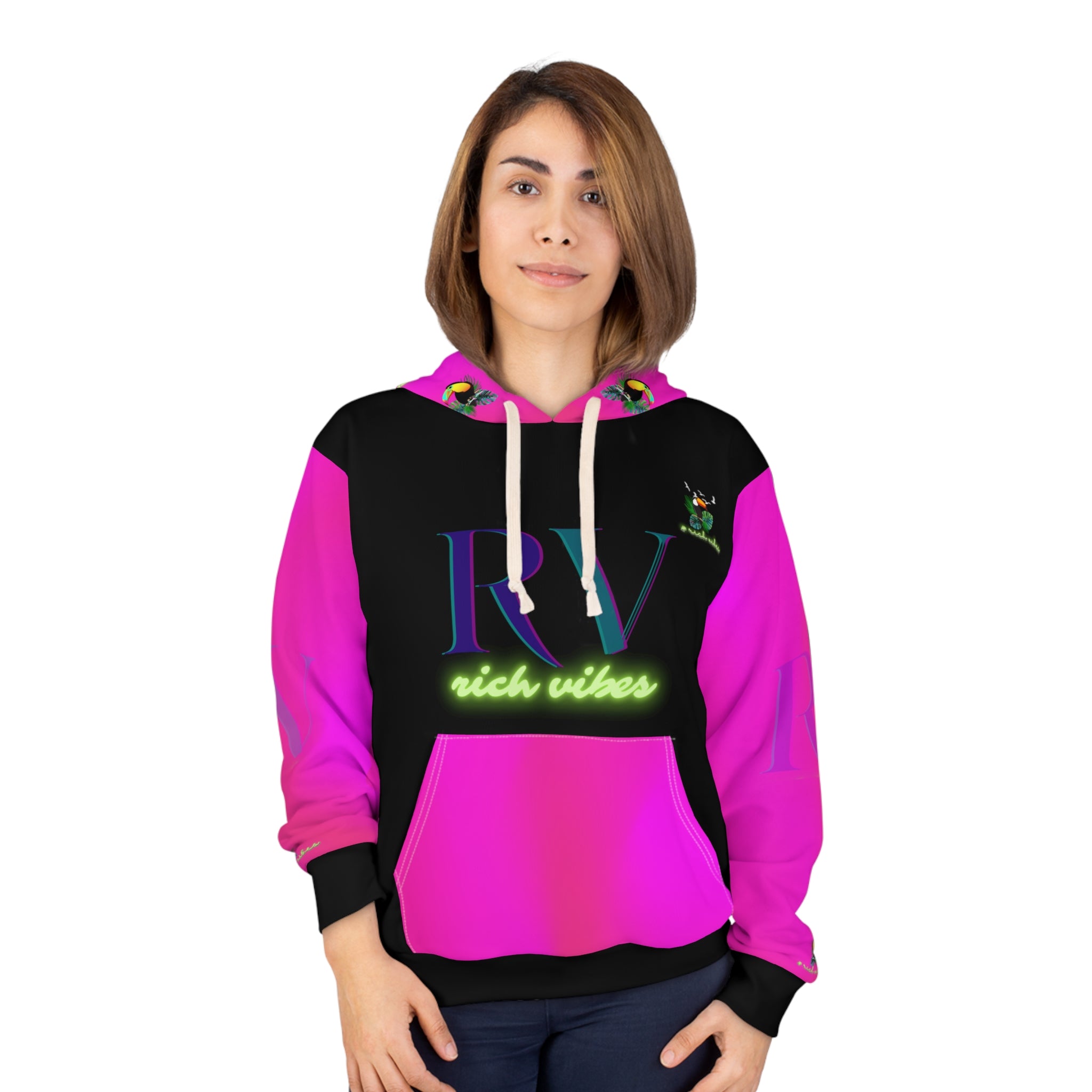 Rich Vibes Black Tropical Pink Volt RR Tropical Jungle Tiger 1.3 - Unisex Pullover Hoodie (AOP)