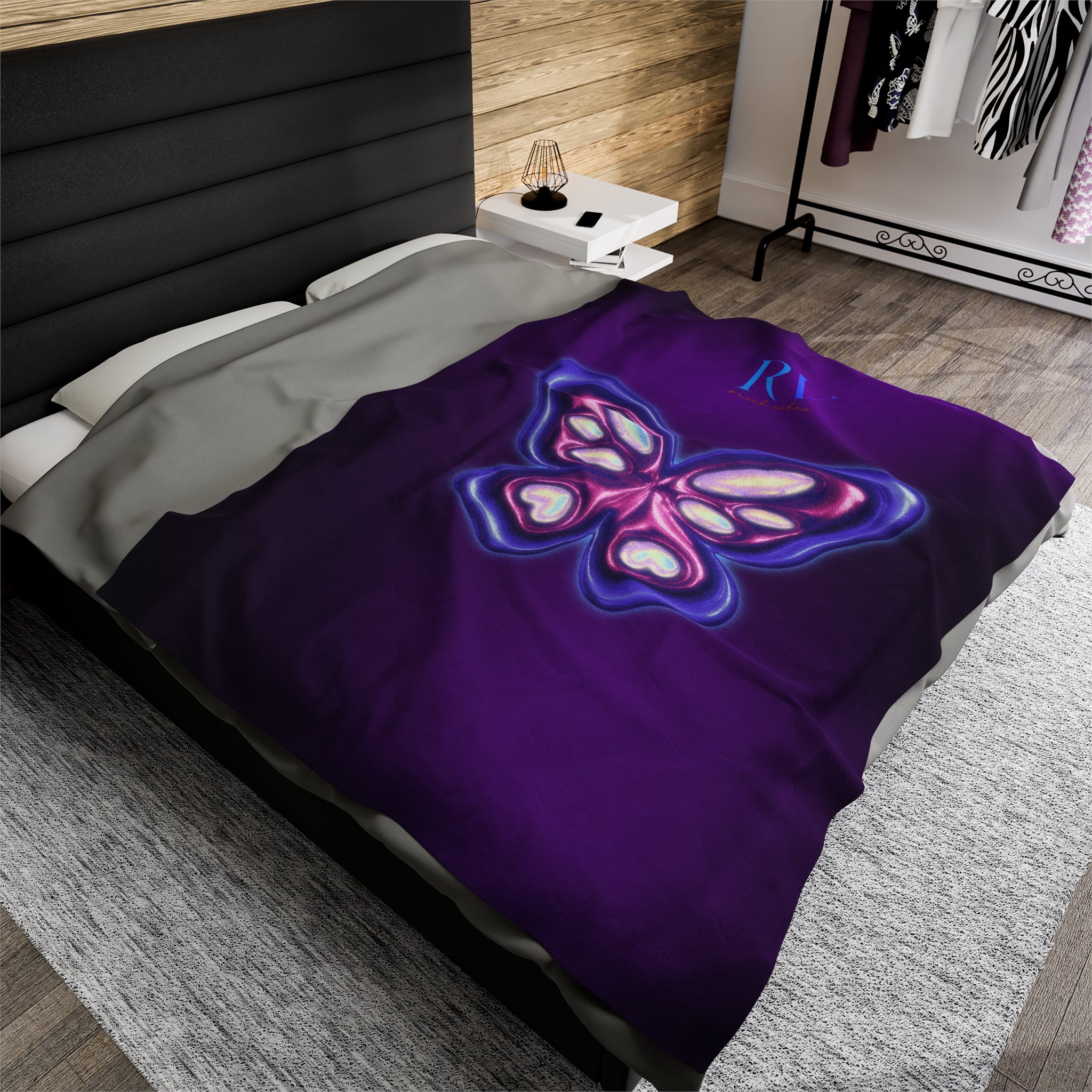 RV Rich Vibes Purple ButterFly  - Velveteen Plush Blanket