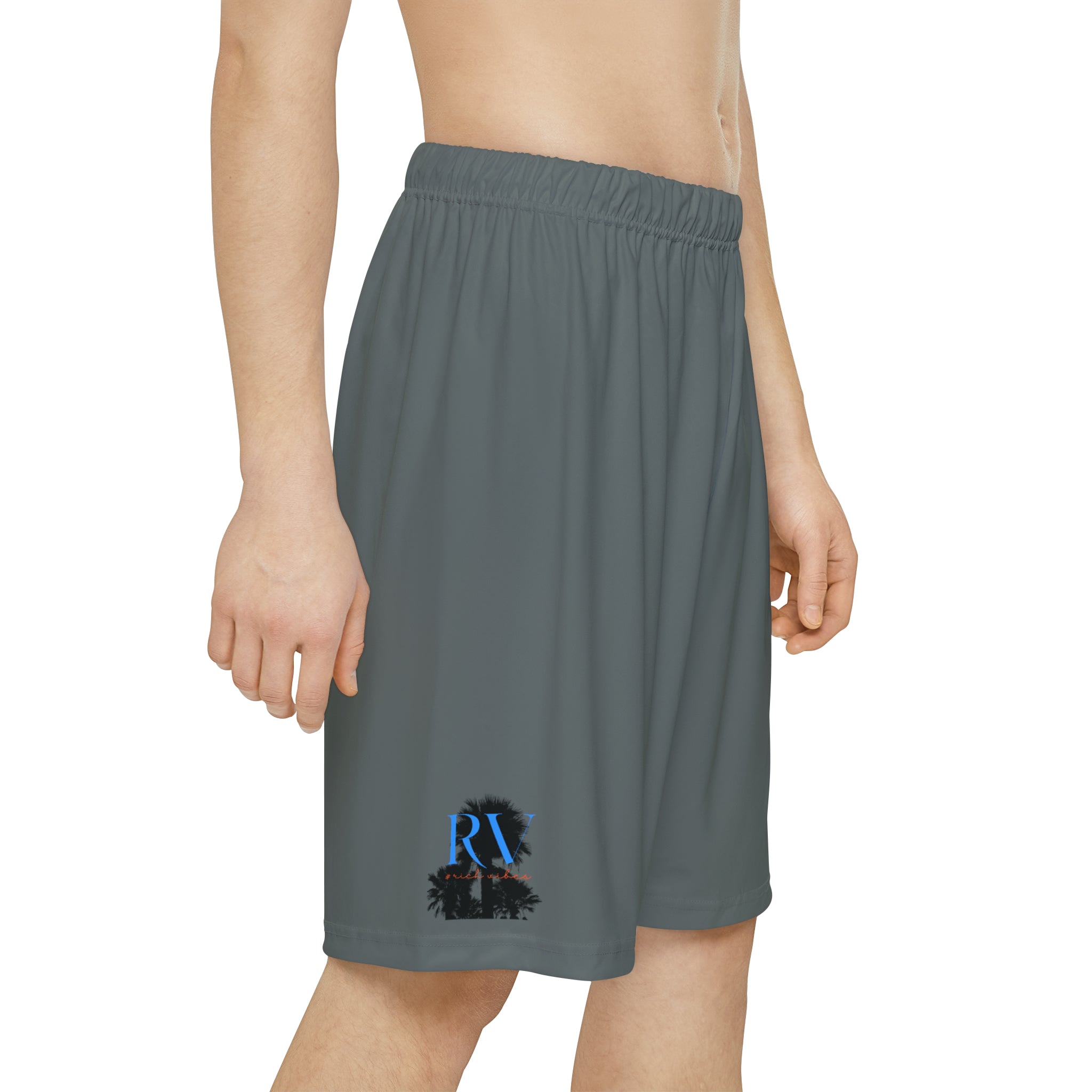 Rich Vibes RV Palm Tree Silhouette Men’s Sports Shorts (AOP) Dark Grey