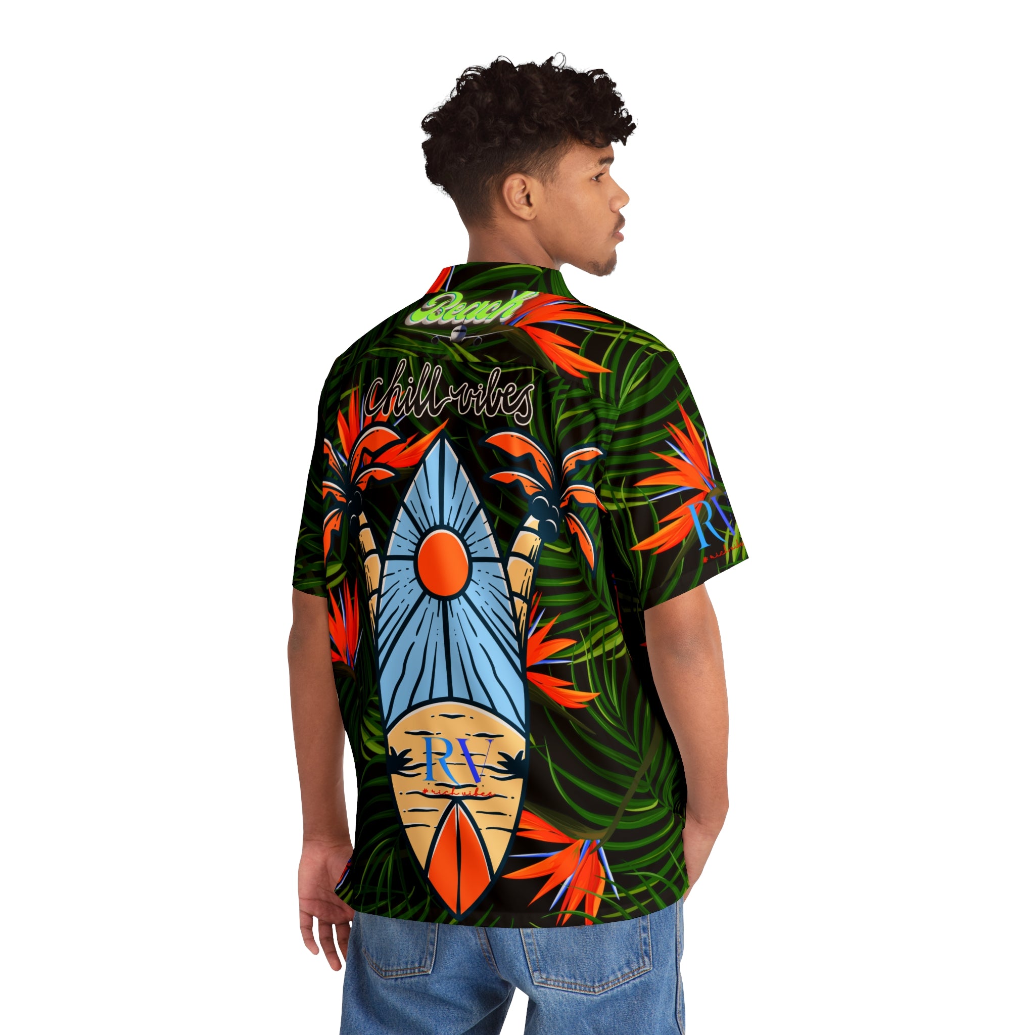 Rich Vibes Tropical RV Golfer's Love Chill Vibes - Men's Hawaiian Shirt (AOP)Black