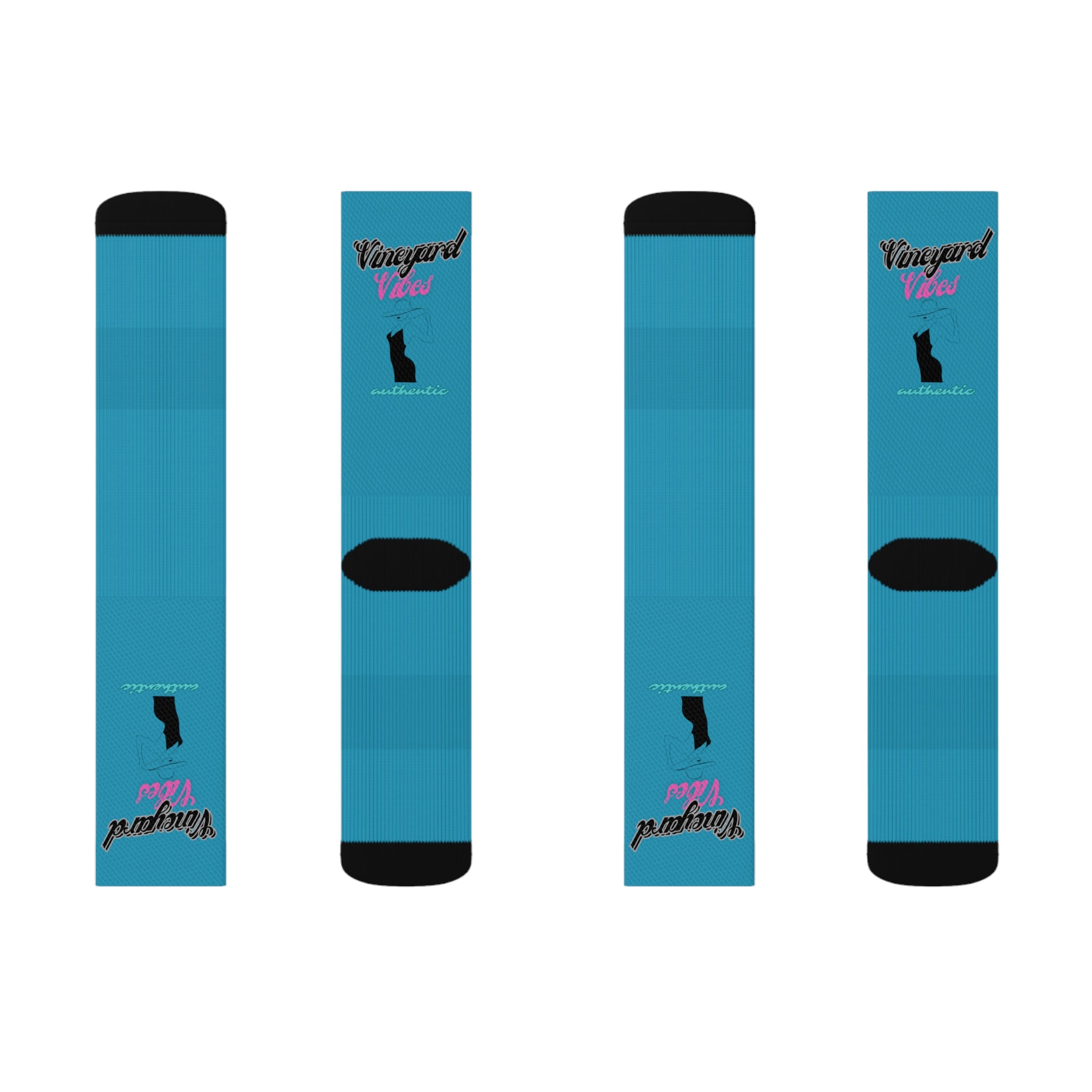 Vineyard Vibes Pink Silhouette Turquoise - Sublimation Socks