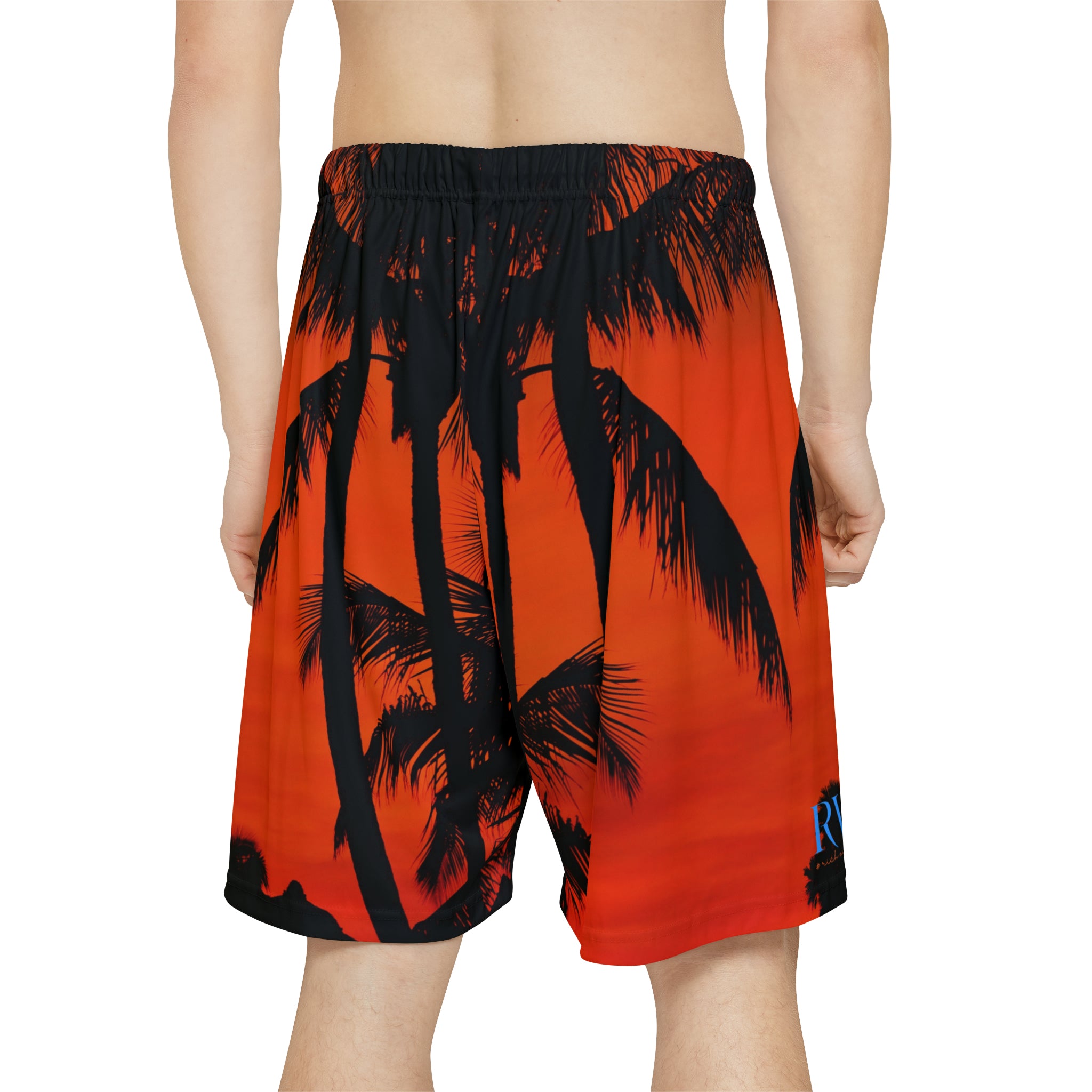 Rich Vibes Red Sunset RV Palm Tree Silhouette 2.0 - Men’s Sports Shorts (AOP) Black