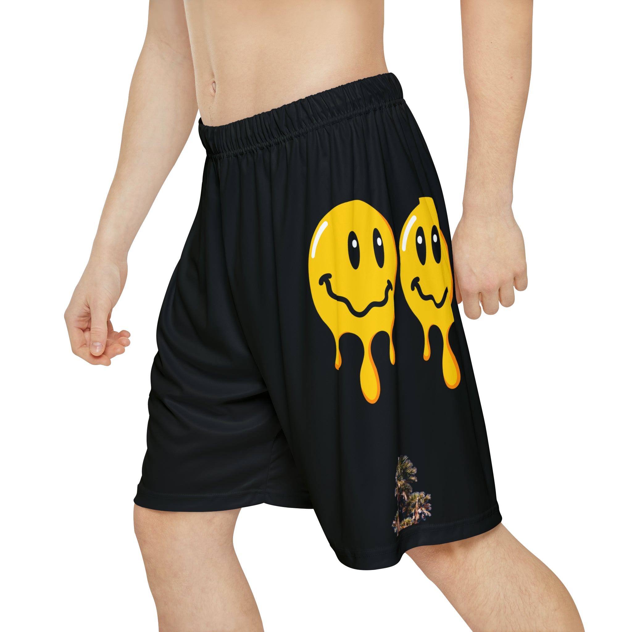 Rich Drip Drippy Smiley Faces Palm Tree Silhouette - Men’s Sports Shorts (AOP) Black