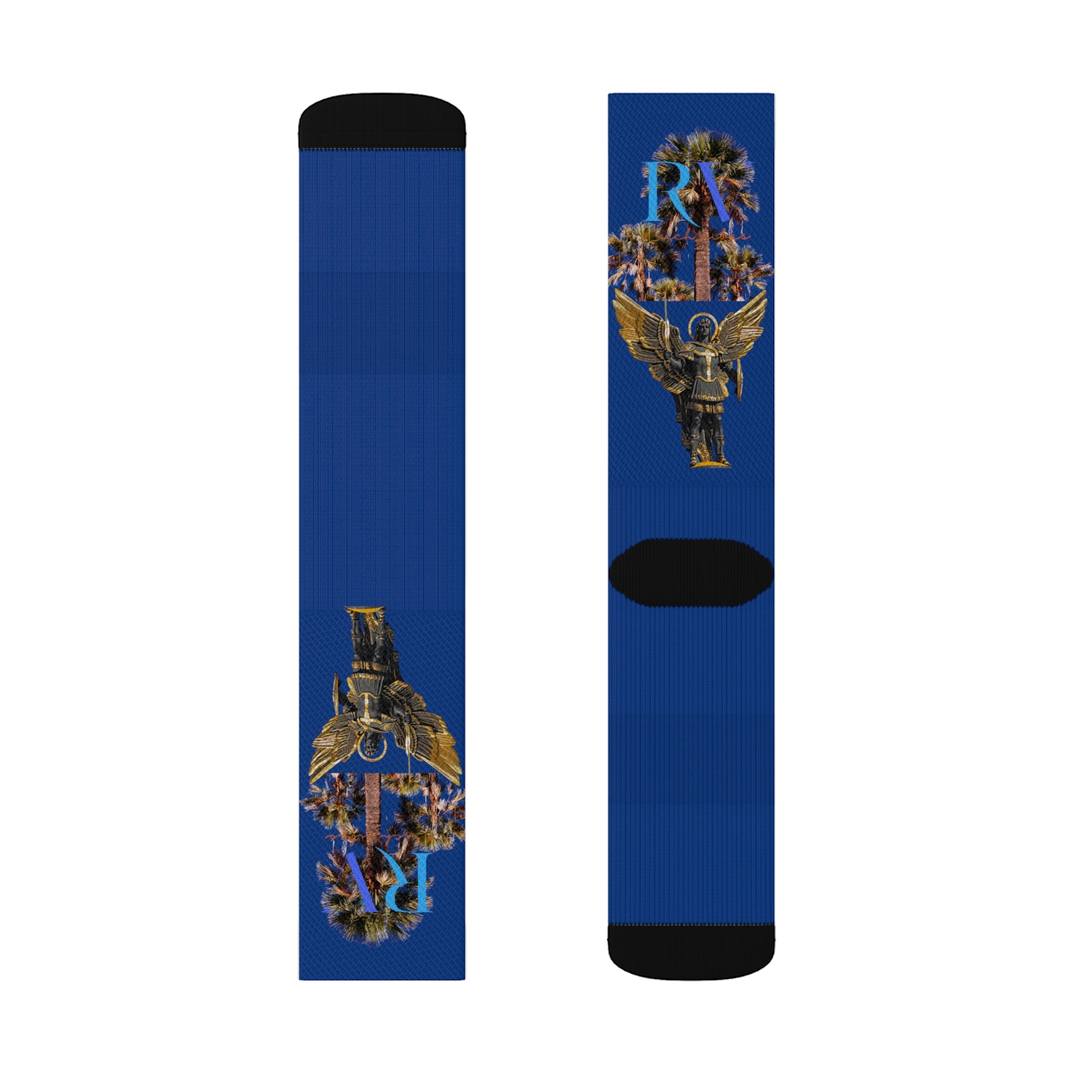 Rich Vibes RV Palm Tree Logo Archangel Michael Royal Blue - Sublimation Socks