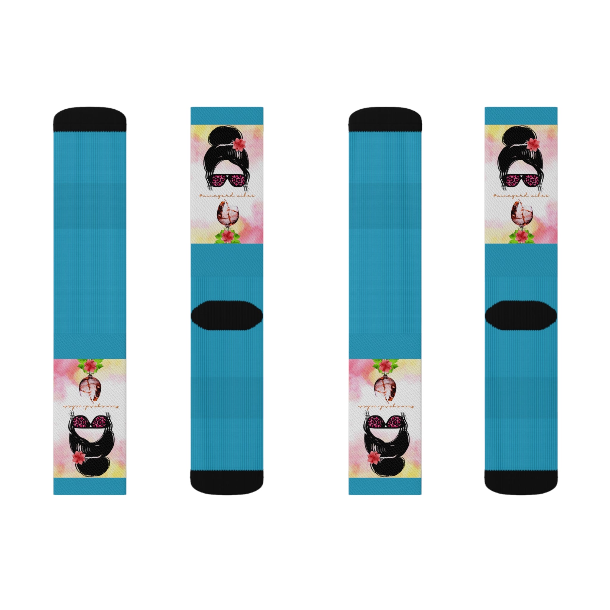 Vineyard Vibes Pink Water Colors Turquoise - Sublimation Socks