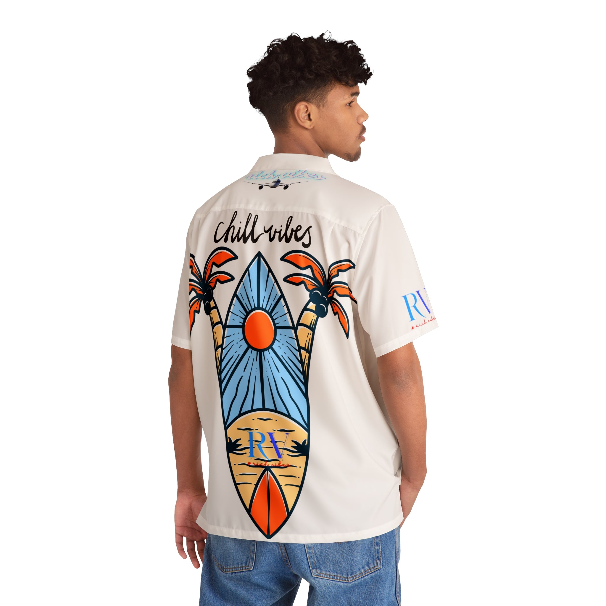 Rich Vibes RV Golfer's Colorful Palm Tree Chill Vibes - Men's Hawaiian Shirt (AOP)White