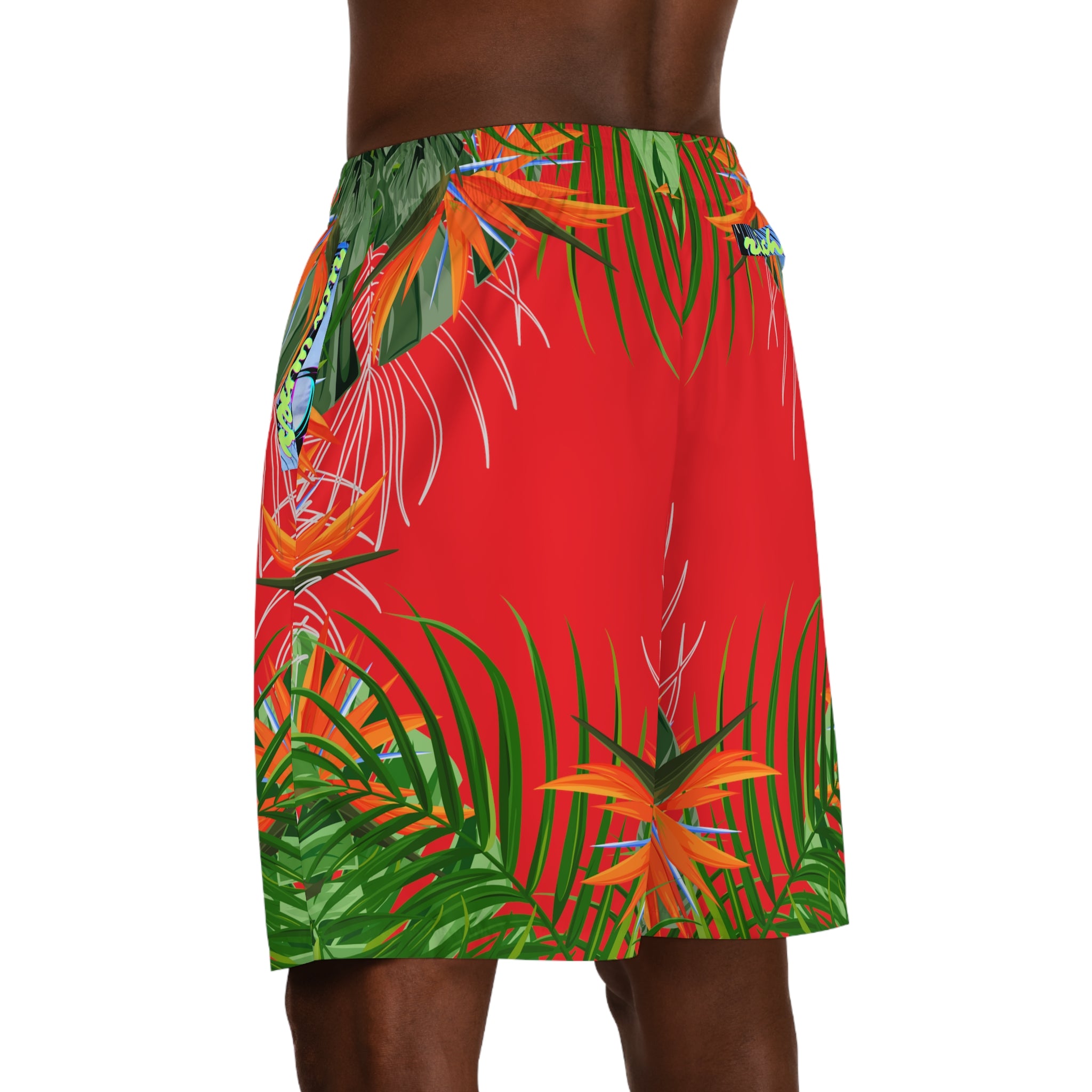 Rich Vibes Volt Infrared Tropical Jungle Print - Men's Jogger Shorts (AOP)Black