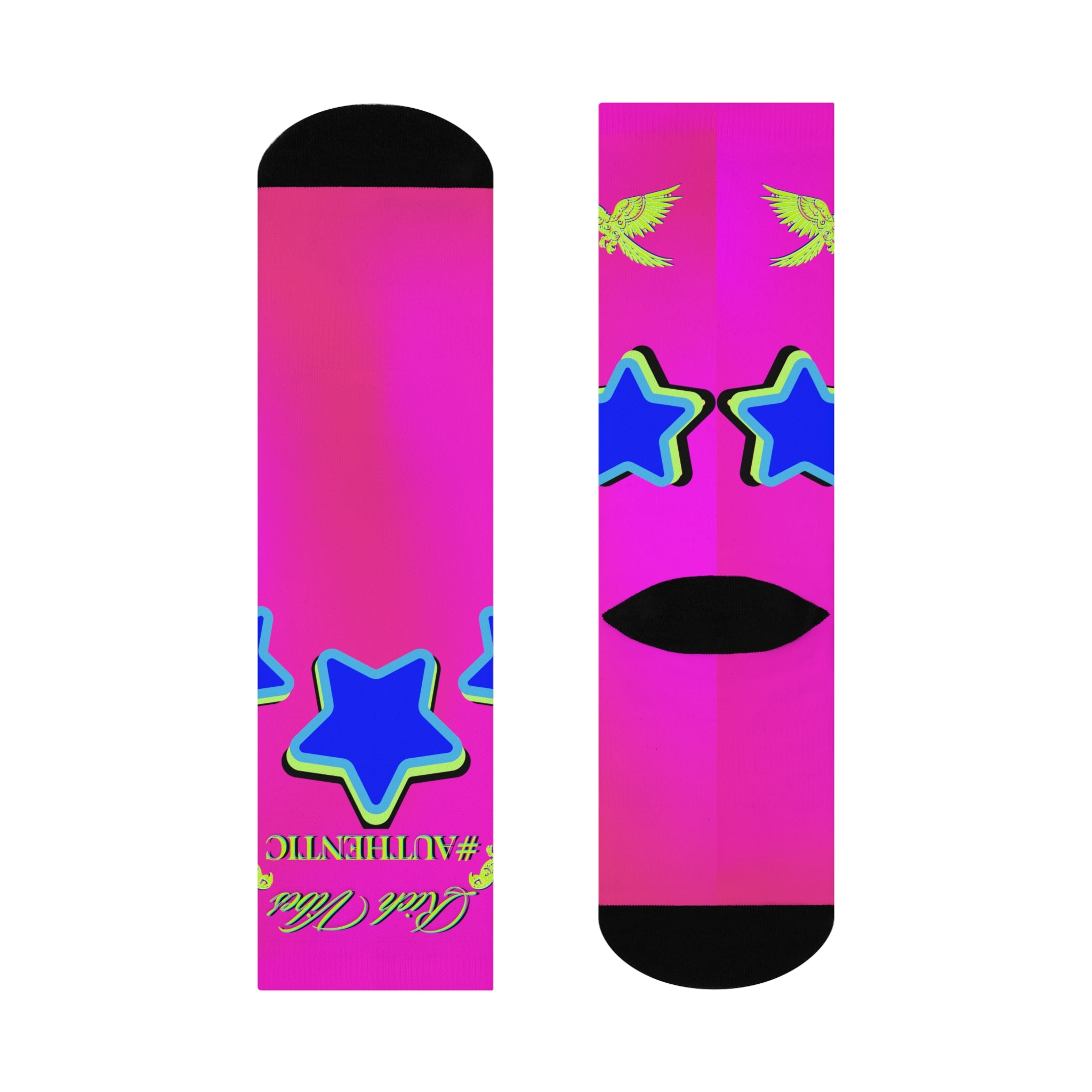Rich Vibes Authentic Volt Blue Stars - Cushioned Crew Socks (Hot Pink)