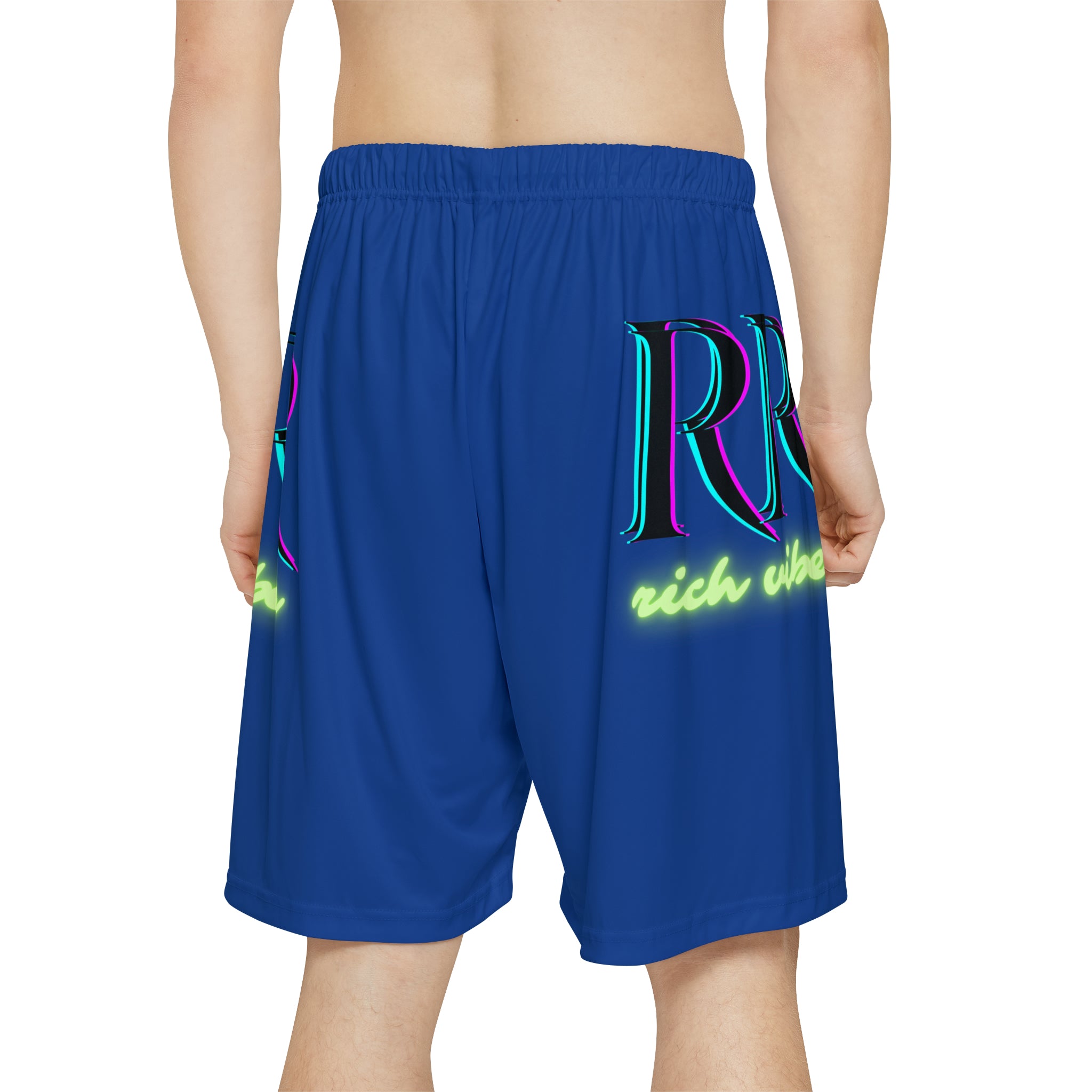 Rich Vibes RR RV Palm Tree Silhouette - Men’s Sports Shorts (AOP) Royal Blue