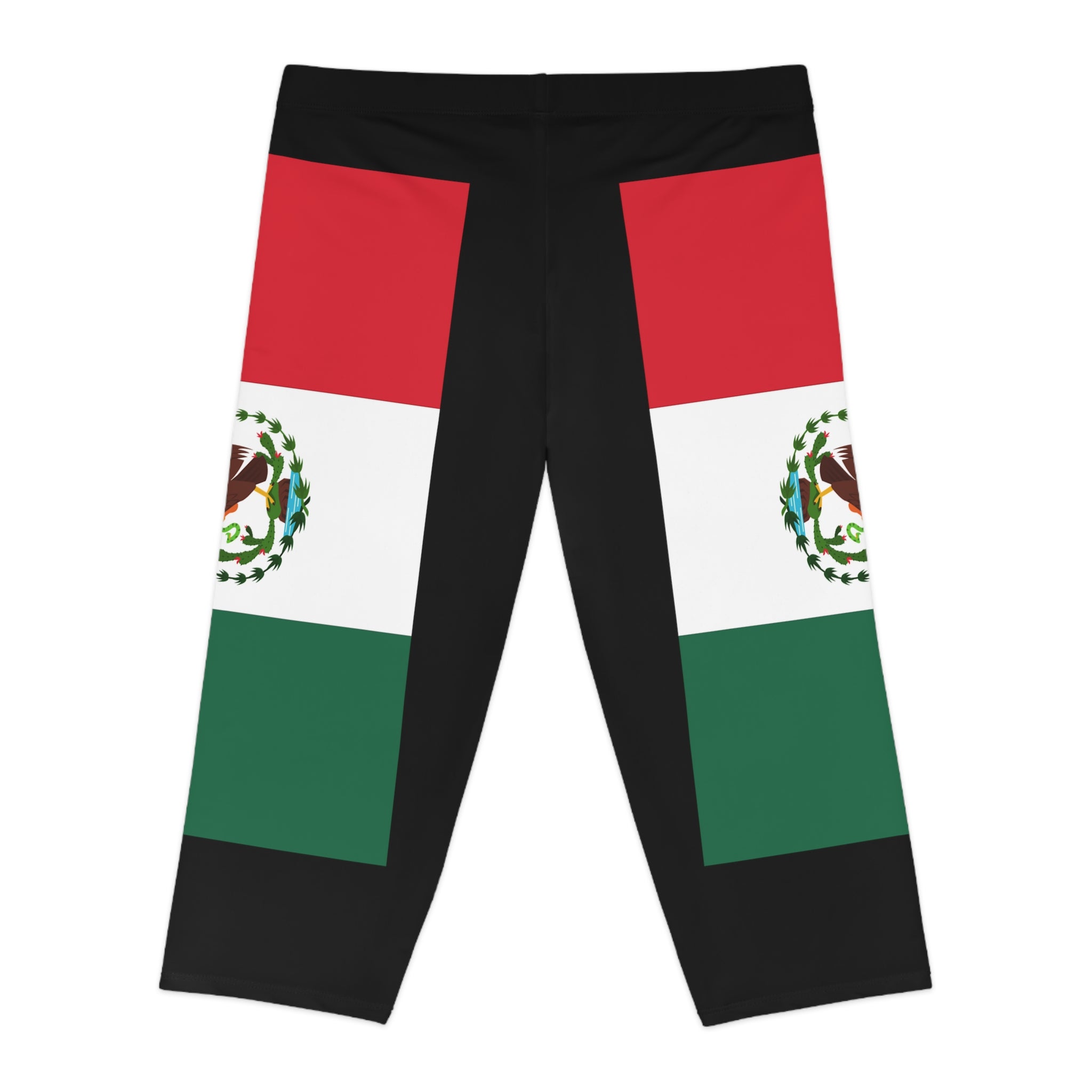 Vineyard Vibes Mexican Flag Beach Vibes 1.0 - Women's Capri Leggings (AOP)Black