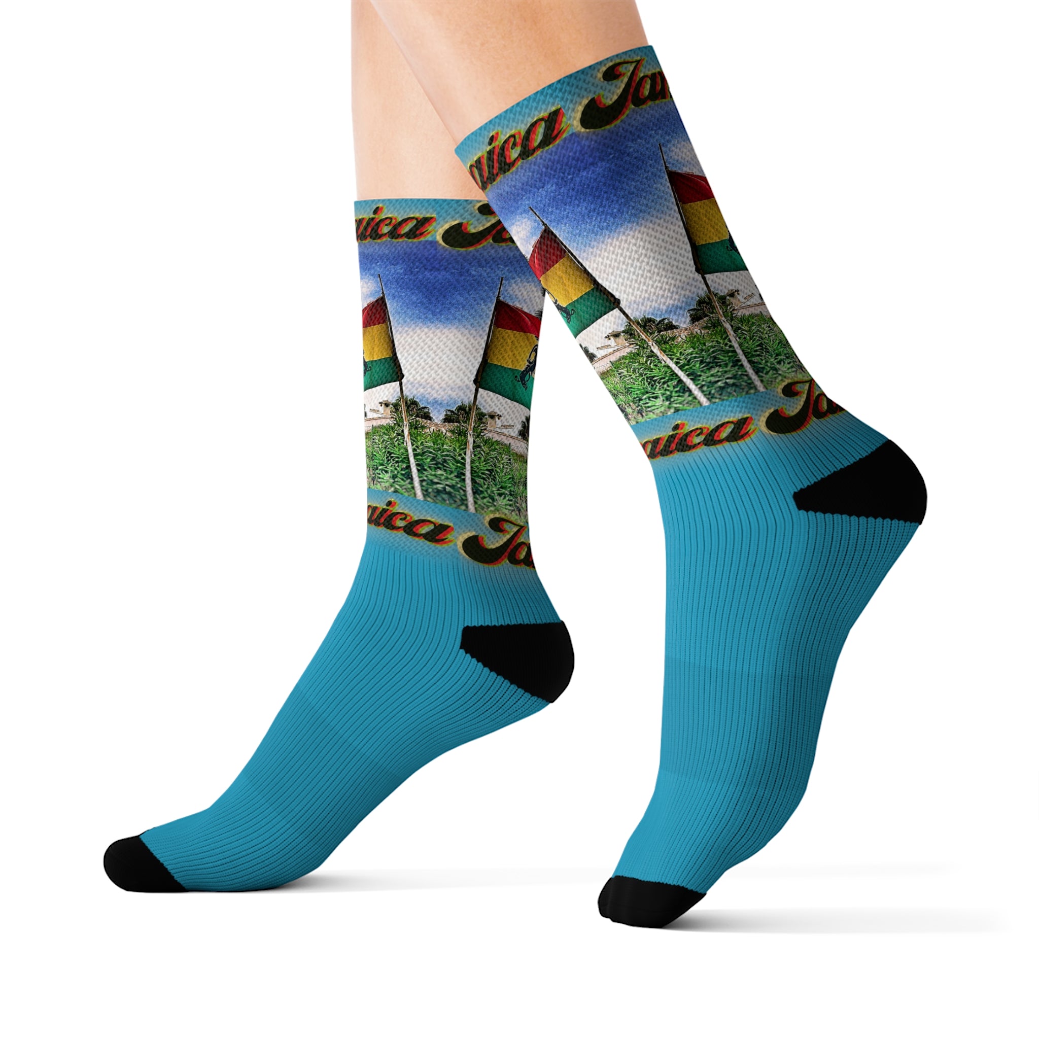 Lion Of Judah Jamaica Flag Turquiose - Sublimation Socks