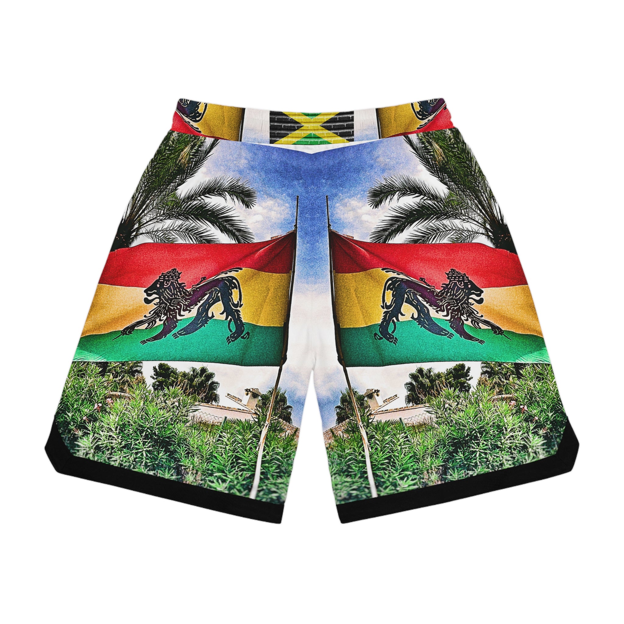 Lion of Judah Jamaica Flag - Basketball Rib Shorts (AOP)