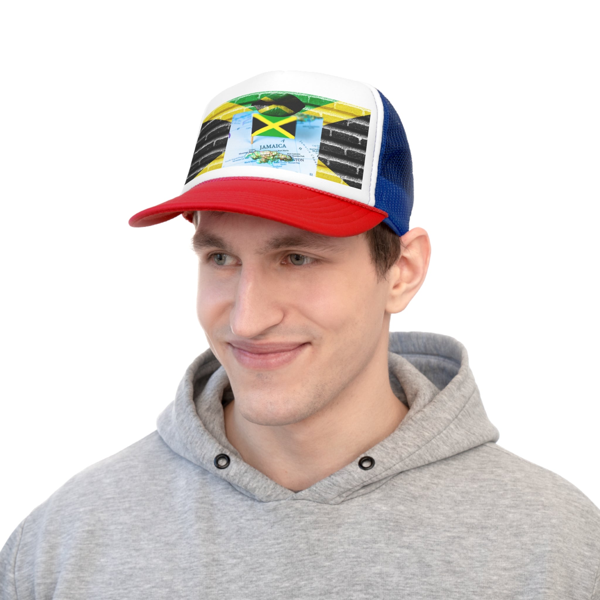 Rich Vibes Jamaica Flag Lips on the Map - Trucker Hat