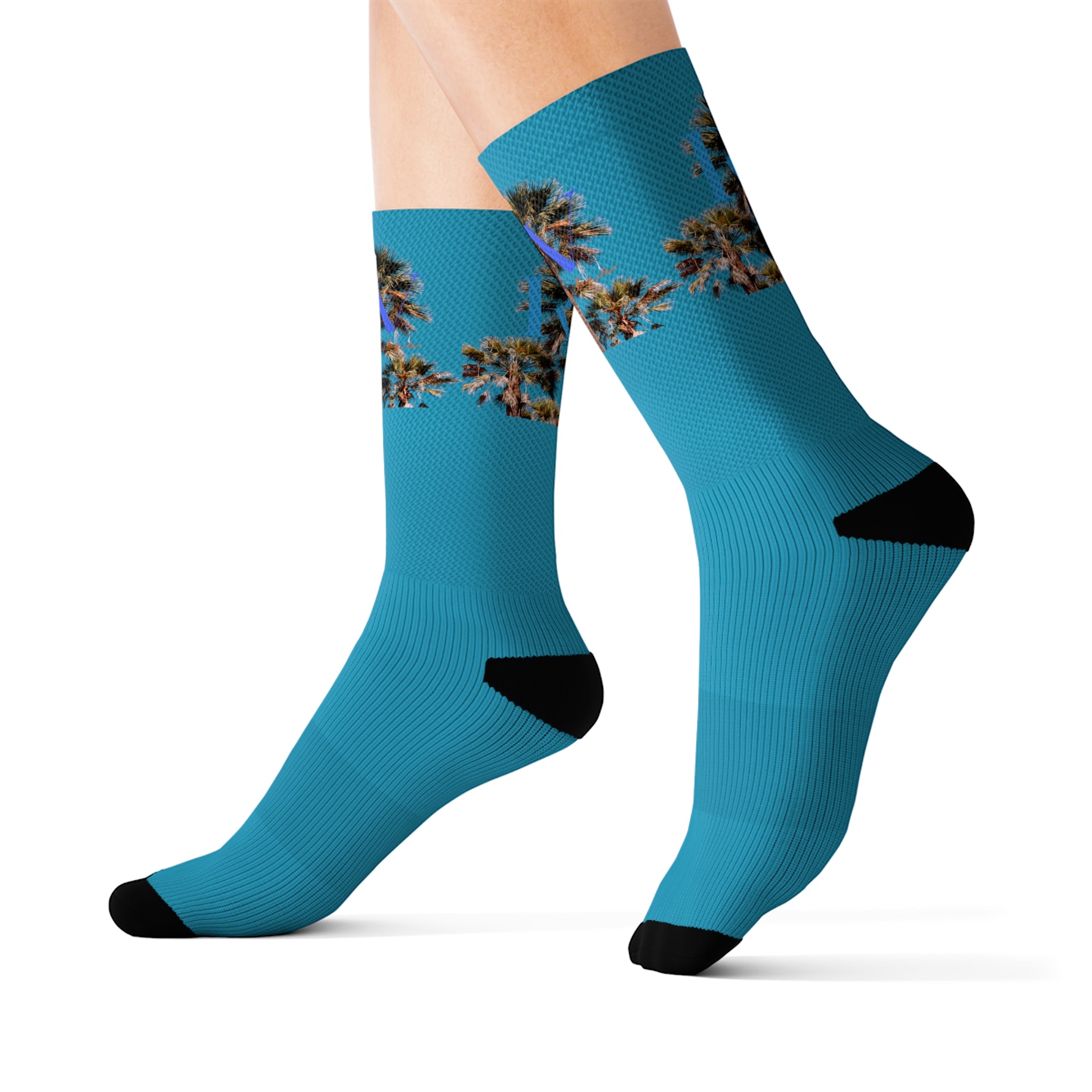 Rich Vibes RV Palm Tree Logo Turquoise - Sublimation Socks