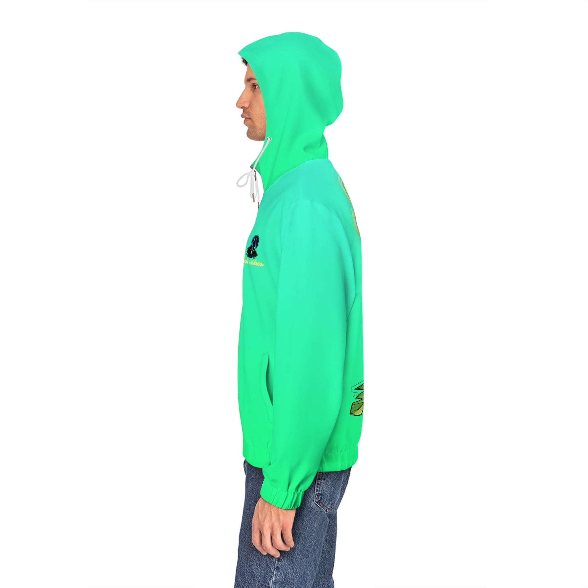 Rich Vibes RR Sea Green Tropical Beach Bird 1.5 - Men's Full-Zip Hoodie (AOP)