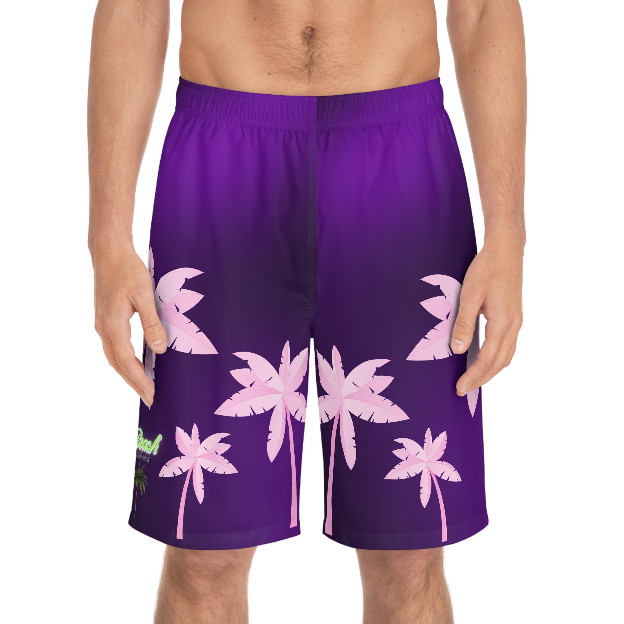 Rich Vibes Purple Tropical Pink Palm Tree Beach Chill Vibes 1.0 - Men's Board Shorts (AOP)