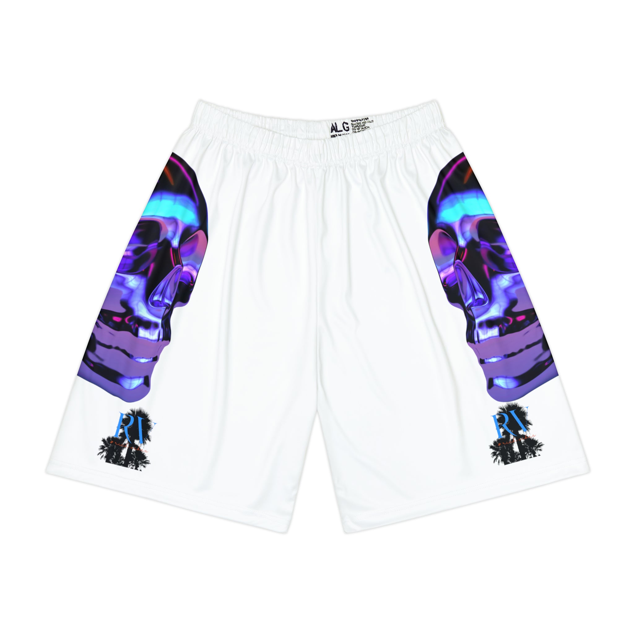 Rich Drip Psychedelic Metal Skull - RV Palm Tree Silhouette Men’s Sports Shorts (AOP) White