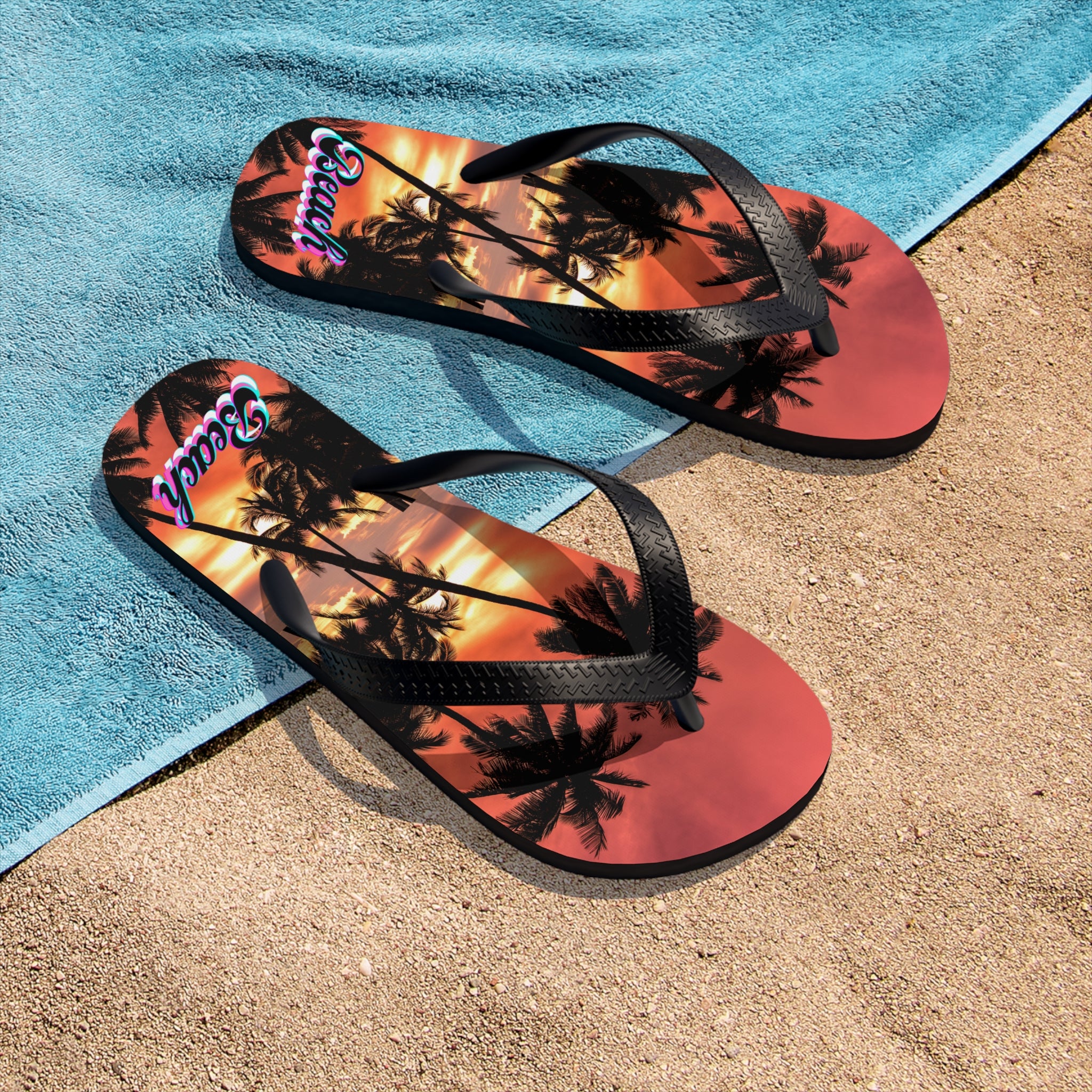 Rich Vibes Red Sunset Beach Silhouette - Unisex Flip-Flops - S