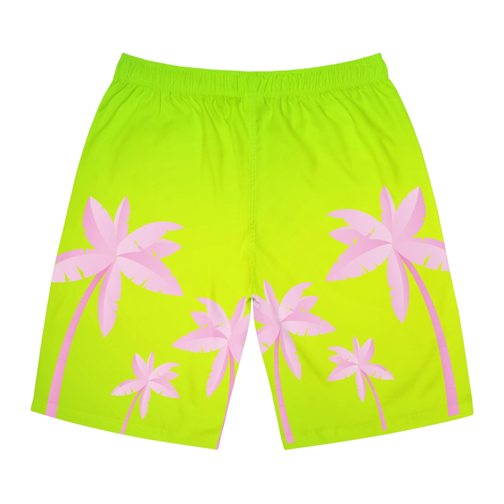 Rich Vibes Lime Green Tropical Pink Palm Tree Beach Chill Vibes 1.5 - Men's Board Shorts (AOP)