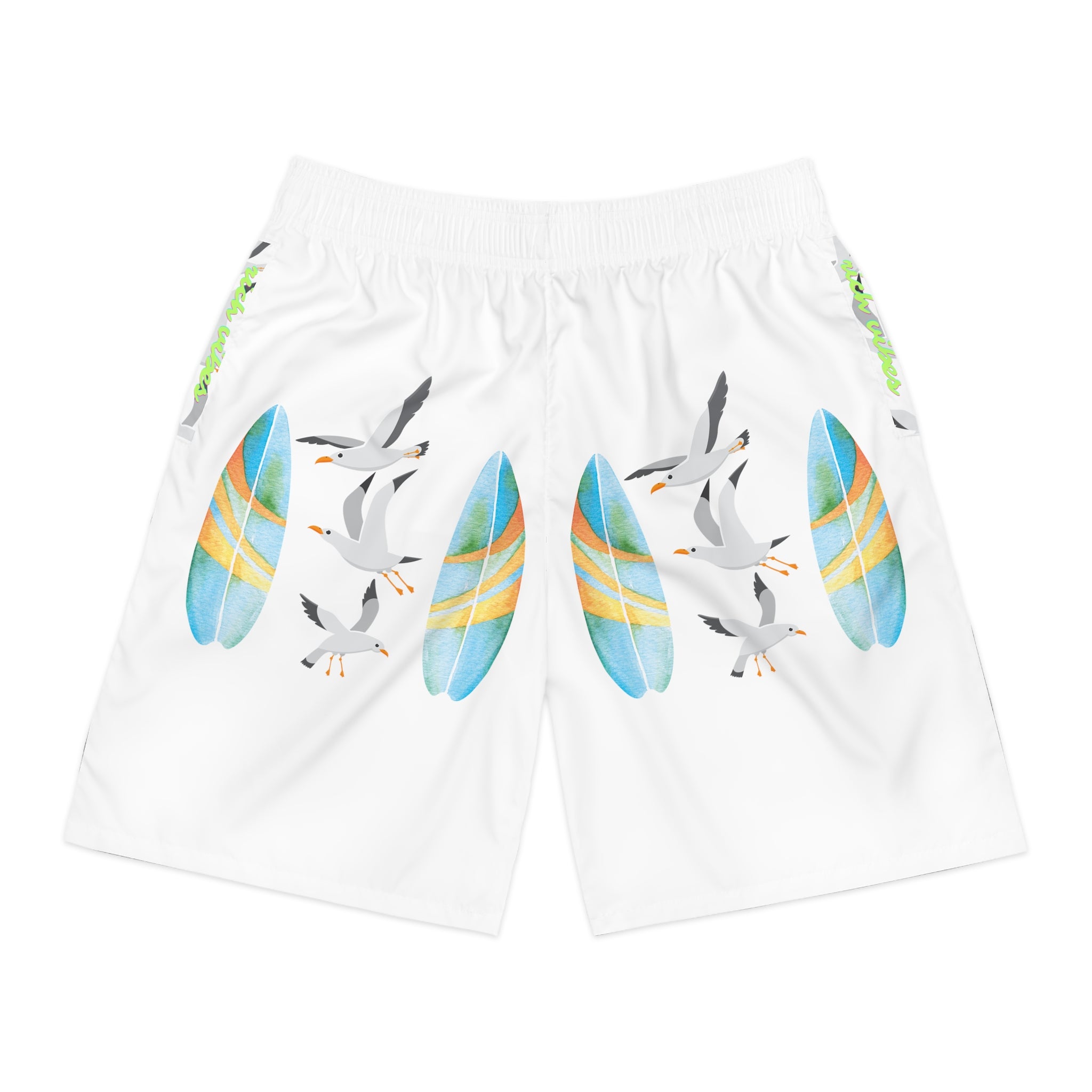 Rich Vibes Volt Seagull Blue Stripe Surf Board - Men's Jogger Shorts (AOP)White