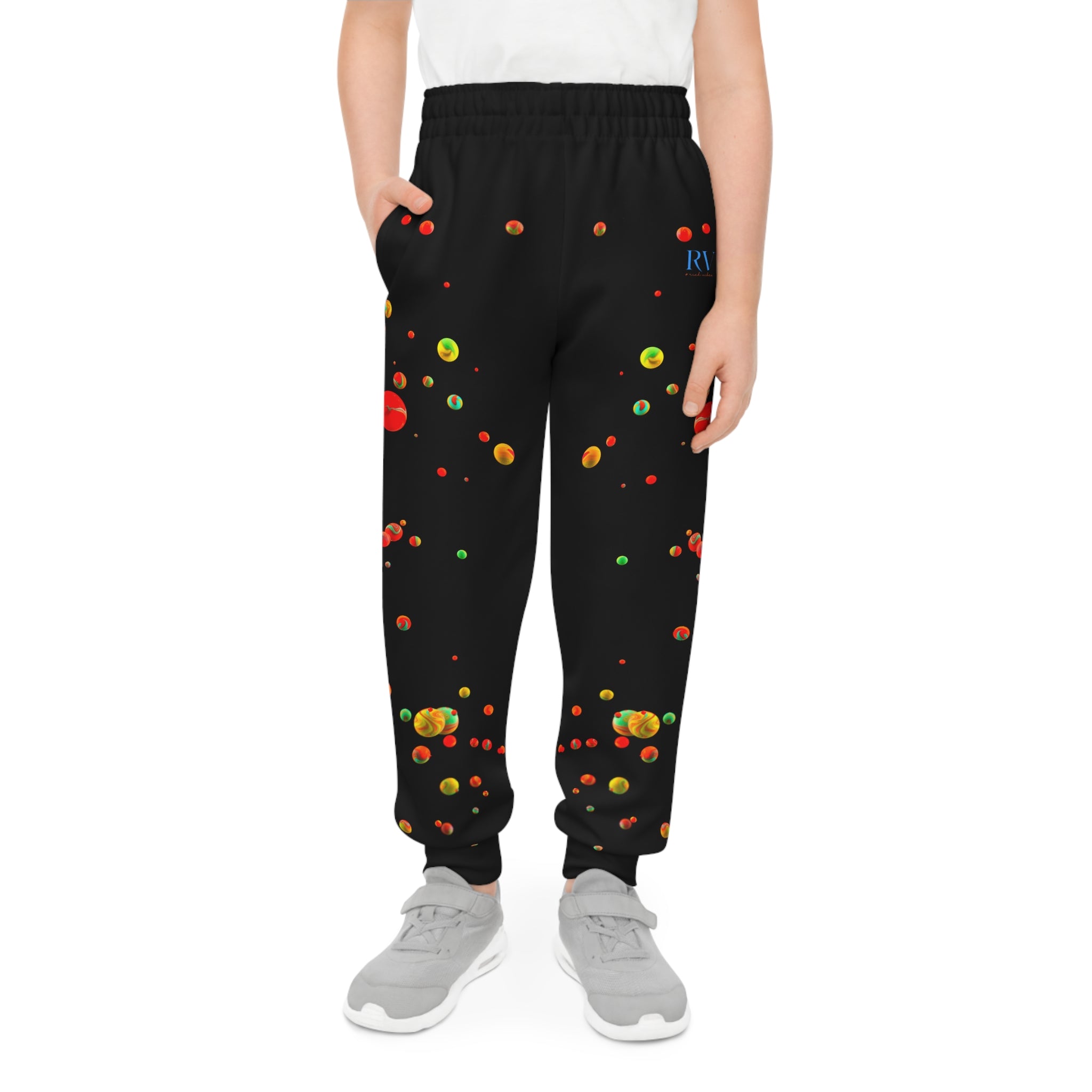 Rich Vibes Multi Colored Paint Drops RV Palm Tree Black - Youth Joggers (AOP)