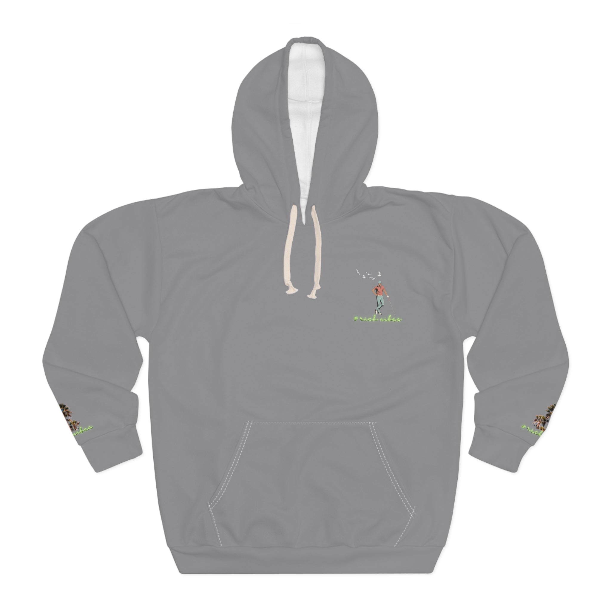 Rich Vibes Grey Volt RR Colorful Palm Trees Golf Pro 1.0 - Unisex Pullover Hoodie (AOP)