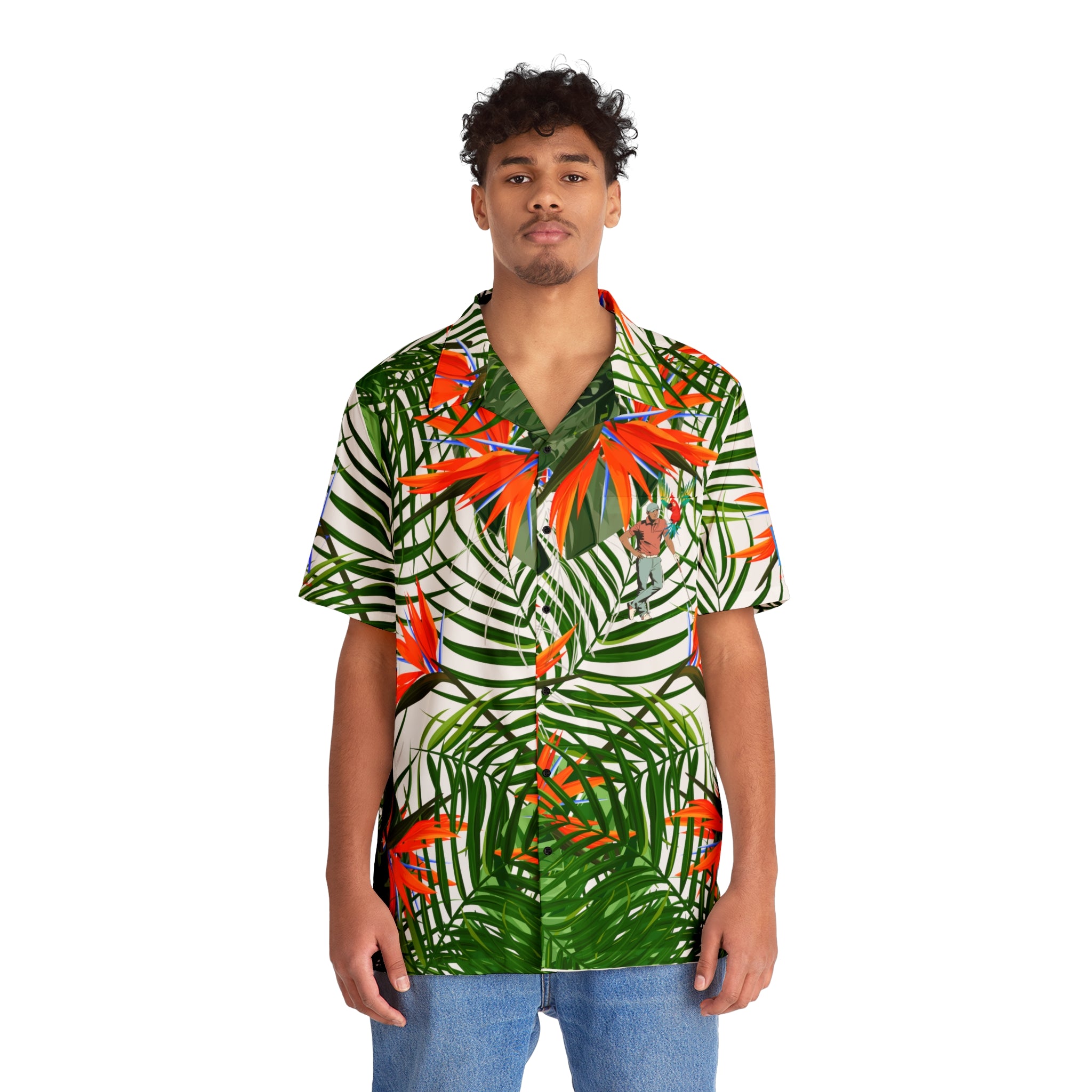 Rich Vibes Tropical Jungle Tiger RV Golfer's  - Men's Hawaiian Shirt (AOP)White