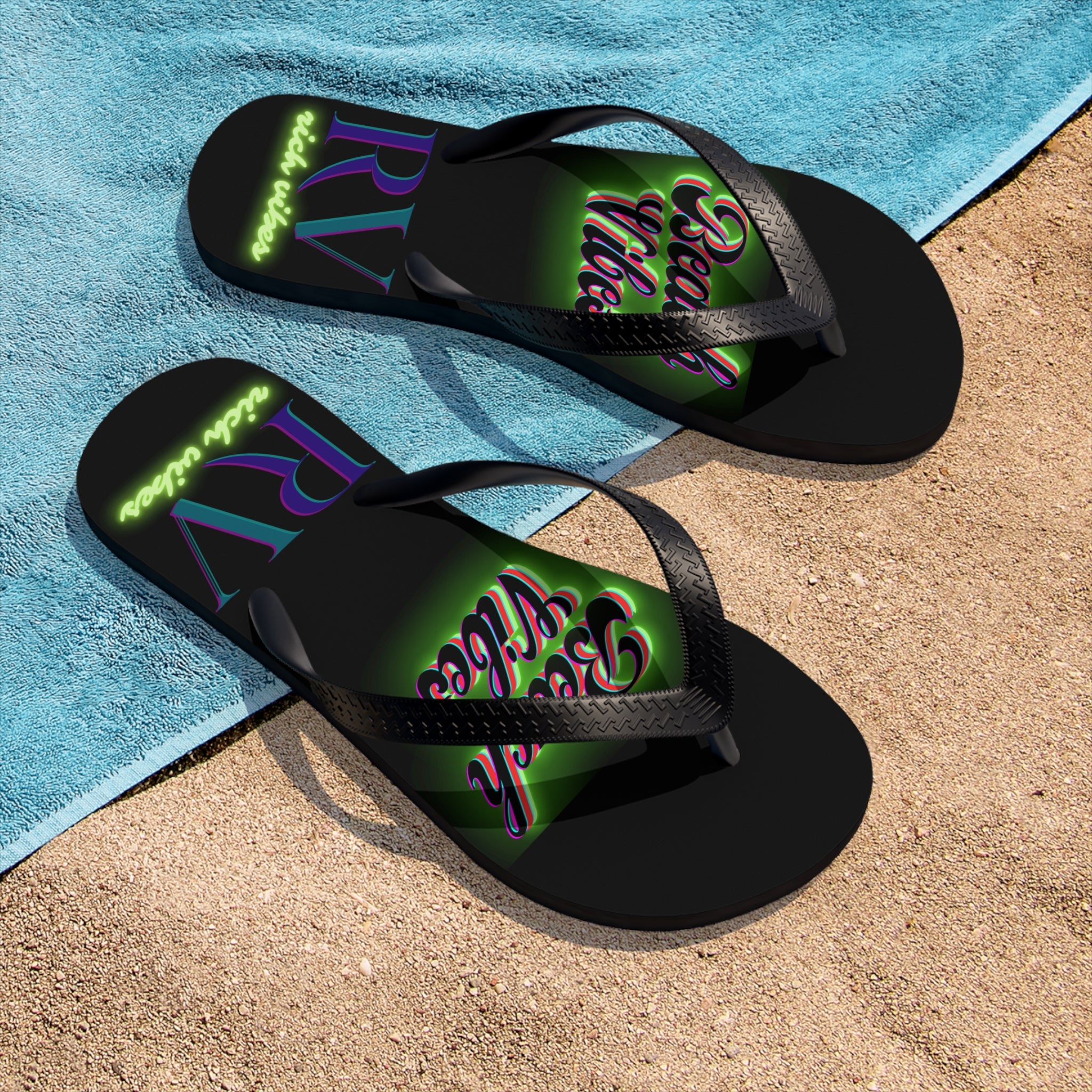 Rich Vibes RV Neon Beach Vibes - Unisex Flip-Flops - M