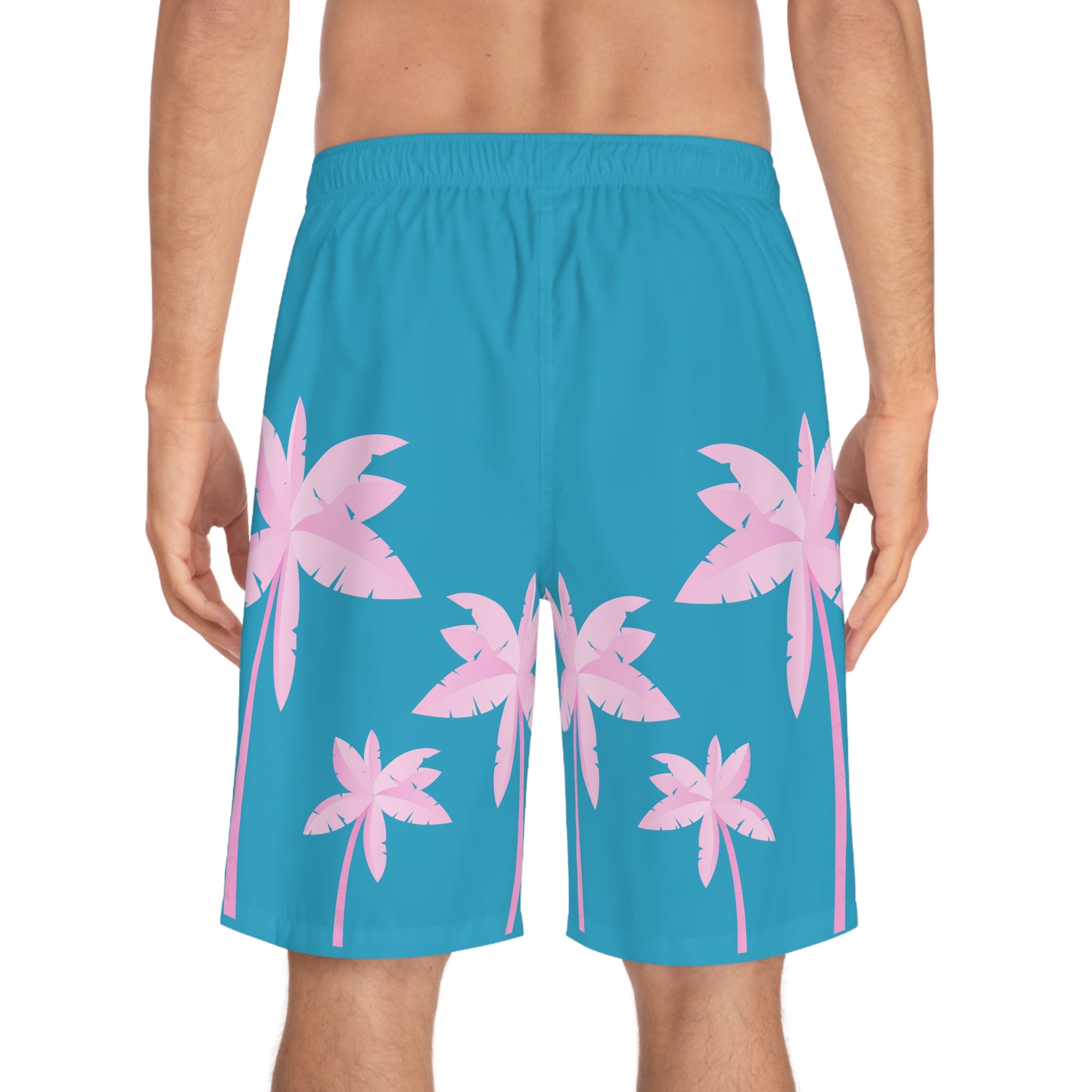 Rich Vibes Turquoise Tropical Pink Palm Tree Beach Chill Vibes 1.2 - Men's Board Shorts (AOP)