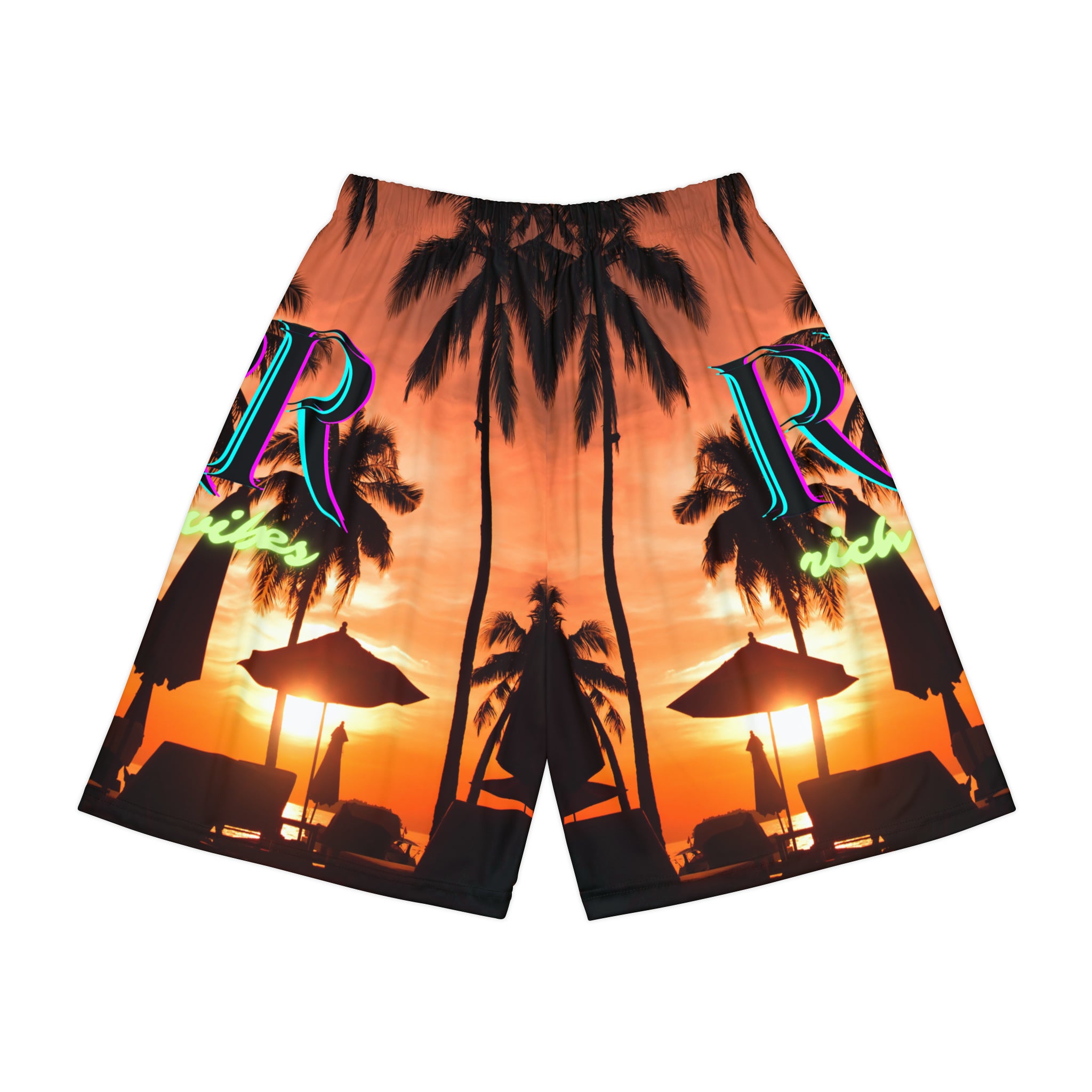 Rich Vibes RR Red Sunset RV Palm Tree Silhouette 1.0 Invert - Men’s Sports Shorts (AOP) Red