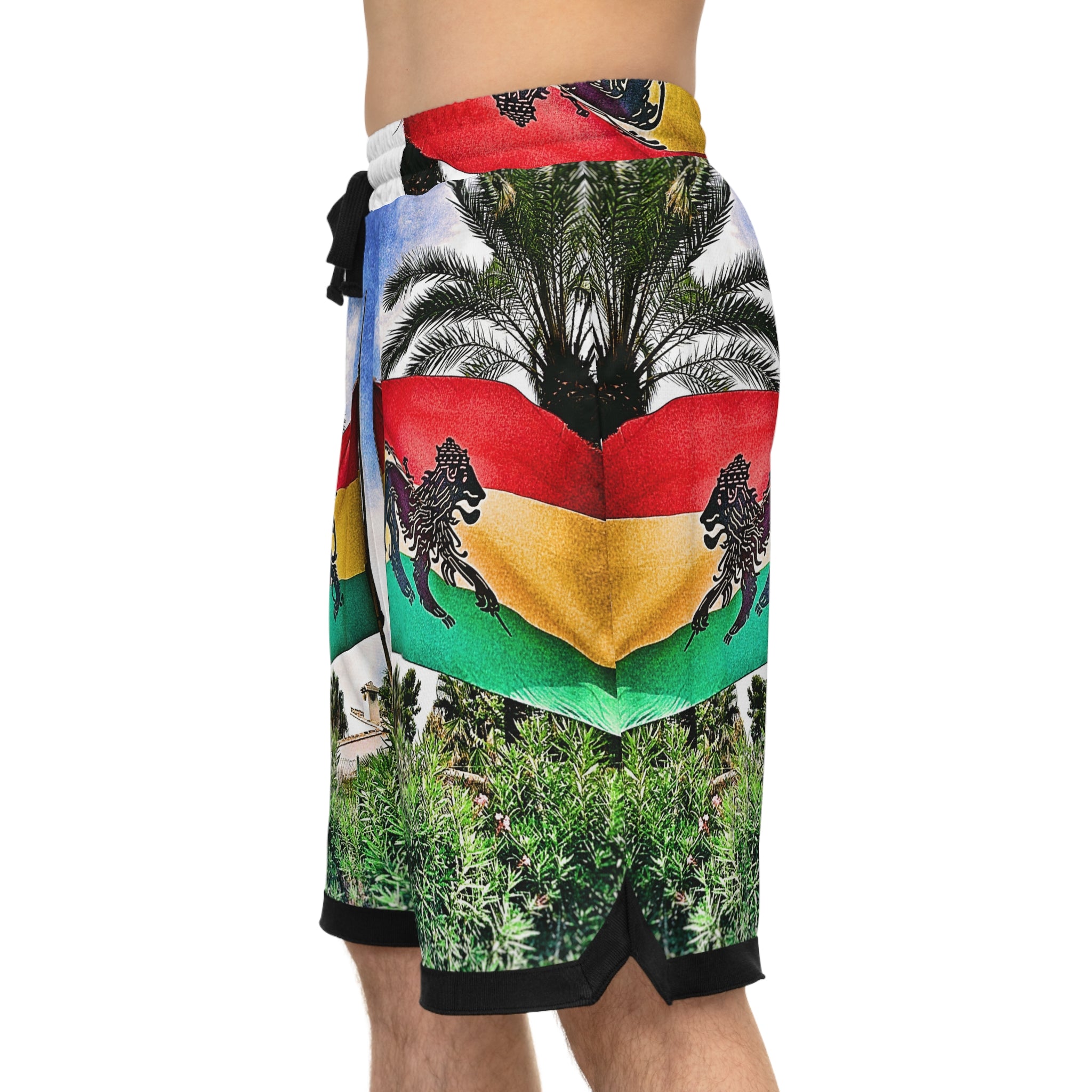 Lion of Judah Jamaica Flag - Basketball Rib Shorts (AOP)