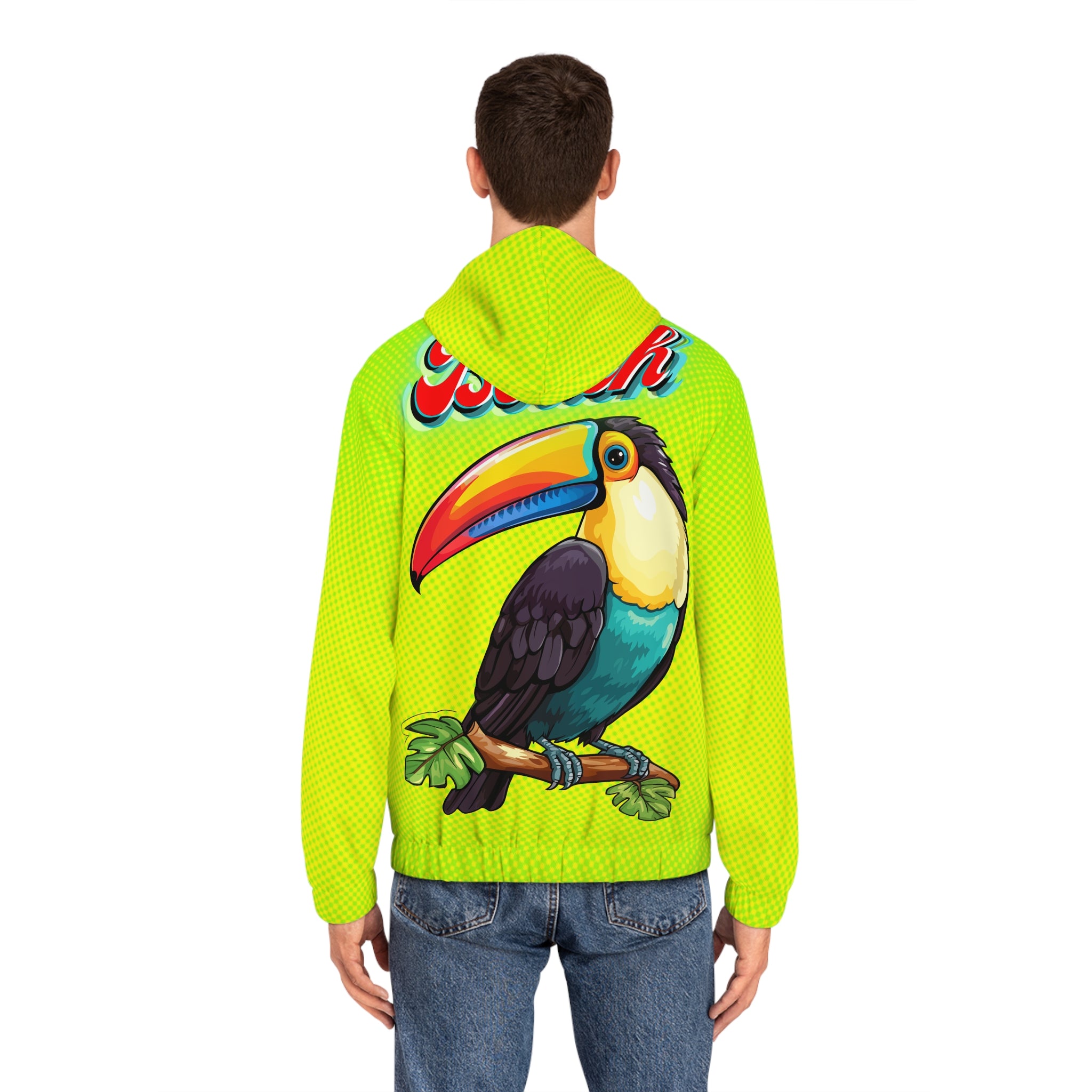 Rich Vibes RR Volt Green Red Tropical Beach Bird 1.0 - Men's Full-Zip Hoodie (AOP)