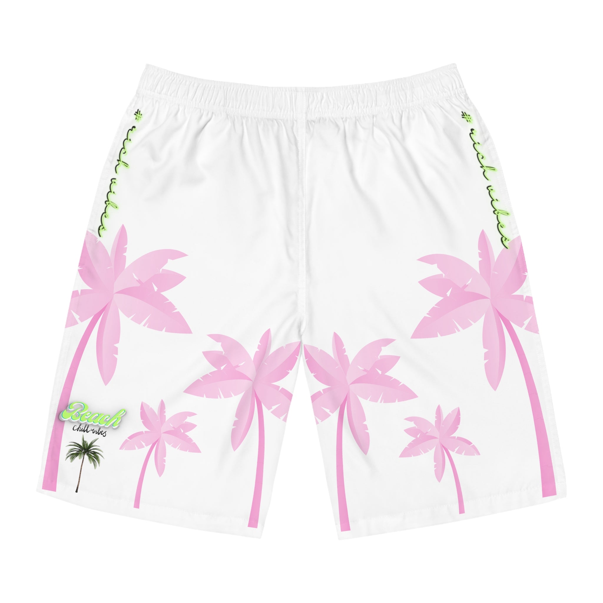 Rich Vibes Purple Tropical Pink Palm Tree Beach Chill Vibes 1.0 - Men's Board Shorts (AOP)