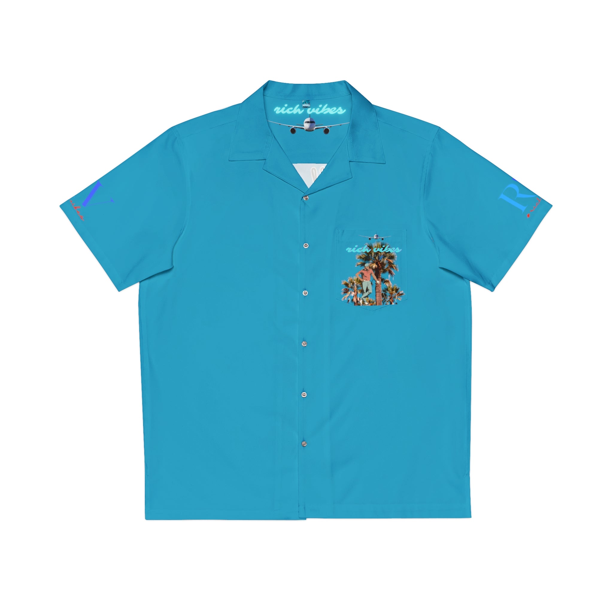 Rich Vibes RV Golfer's Palm Tree Chill Vibes - Men's Hawaiian Shirt (AOP)Turquoise