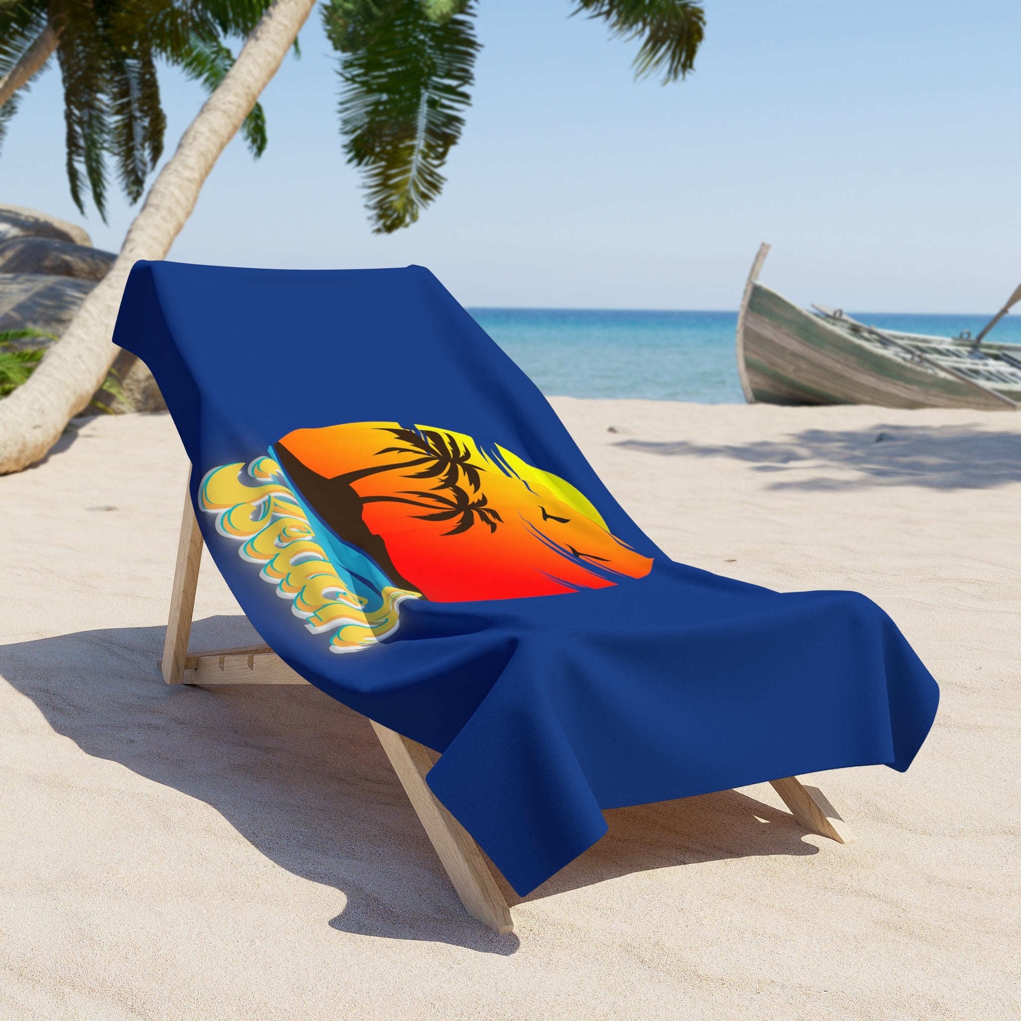 Rich Vibes Beach Vibes Golden Sunset - Beach Towel - Royal Blue