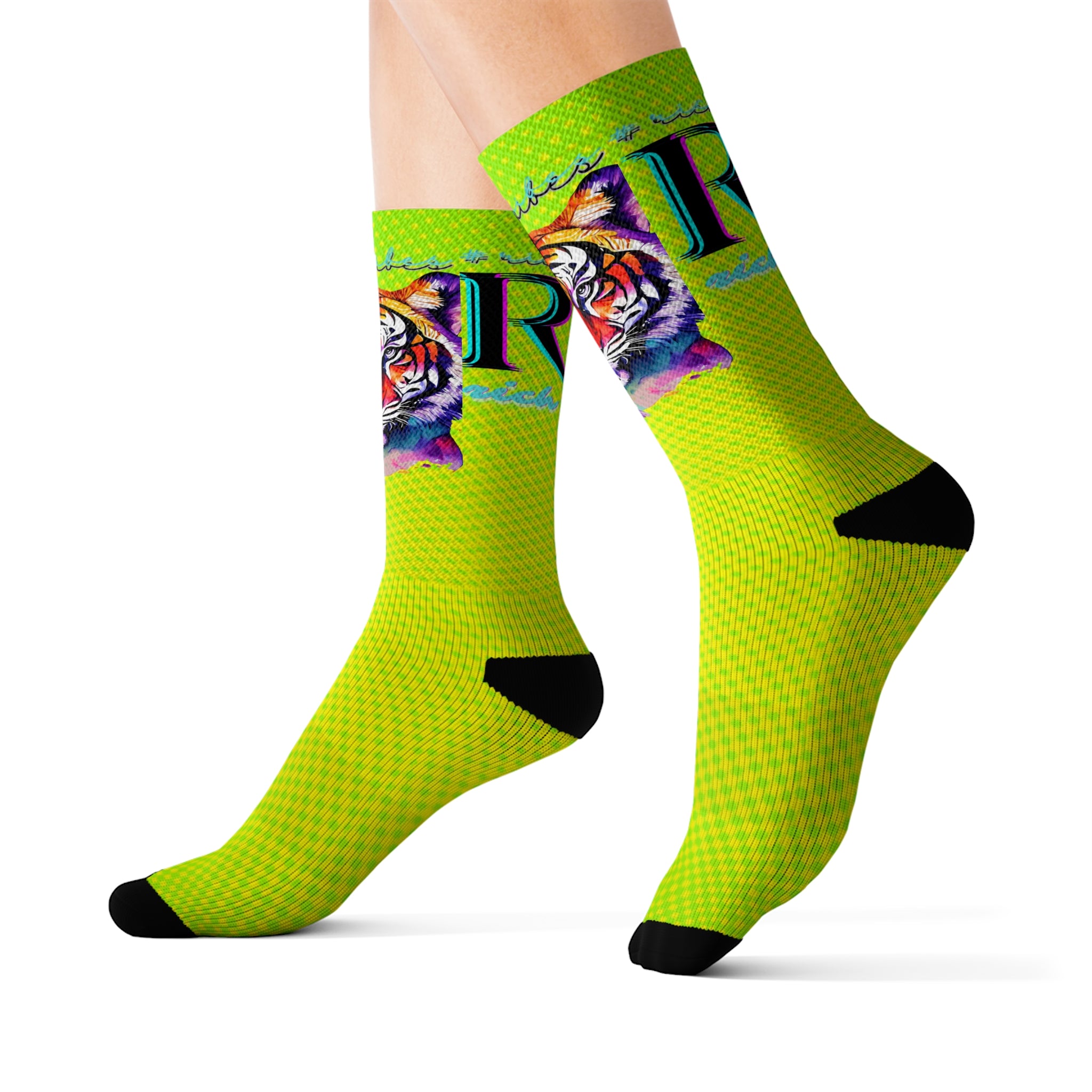 Rich Vibes RR Volt Green Tropical Jungle Tiger - Sublimation Socks Black