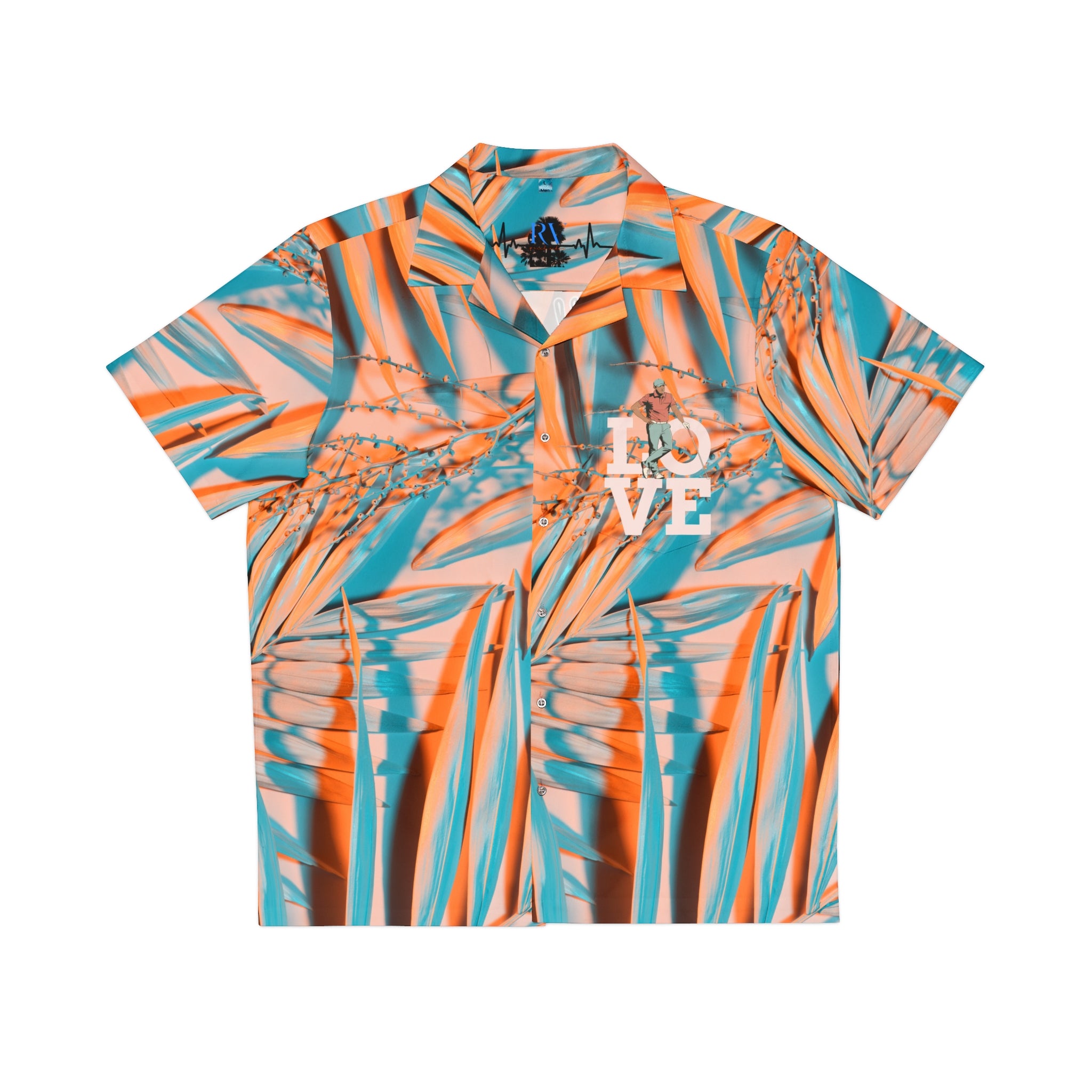 Rich Vibes RV Pulse Turquoise Peach Palm Tree - Men's Hawaiian Shirt (AOP)