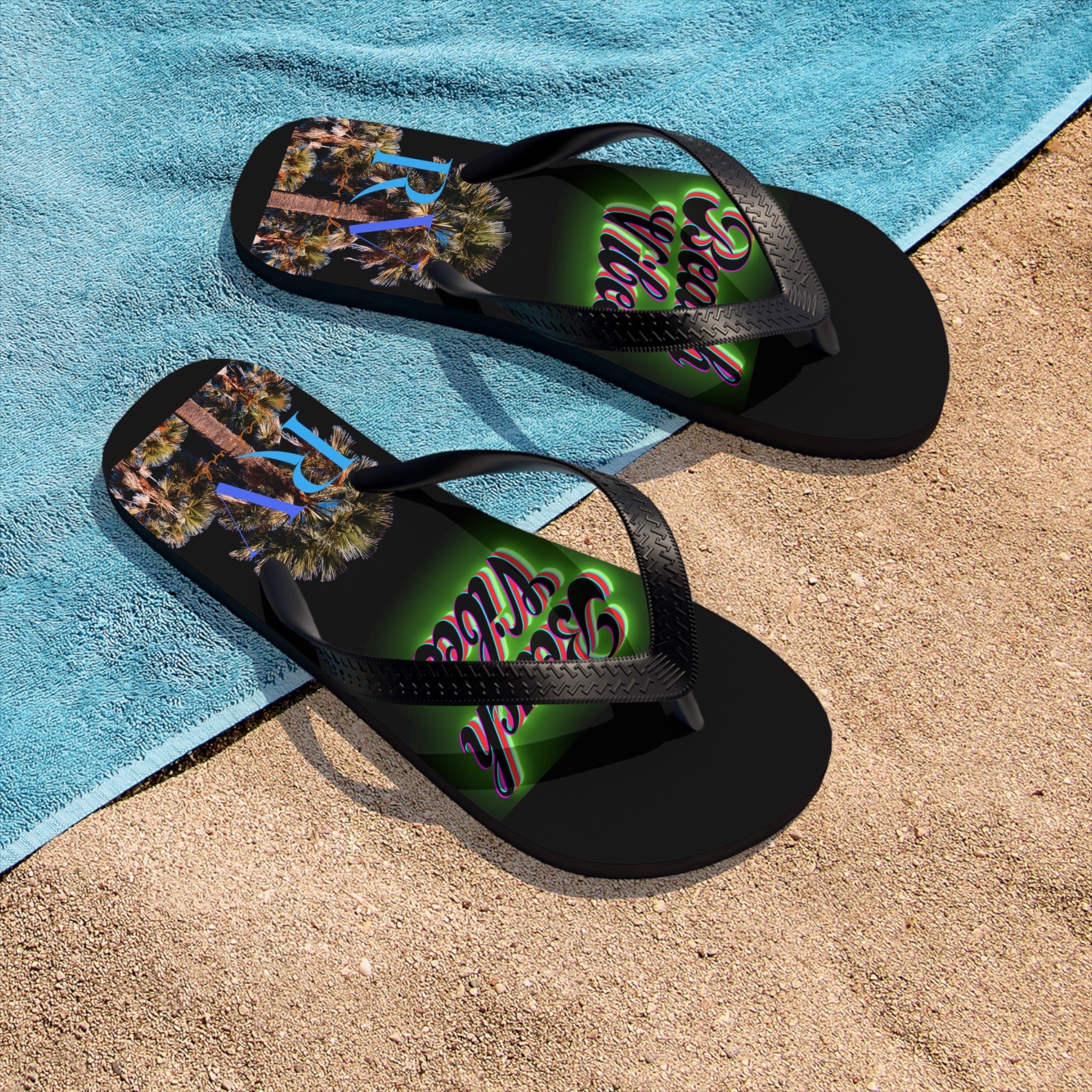 Rich Vibes RV Palm Tree Beach Vibes - Unisex Flip-Flops - S