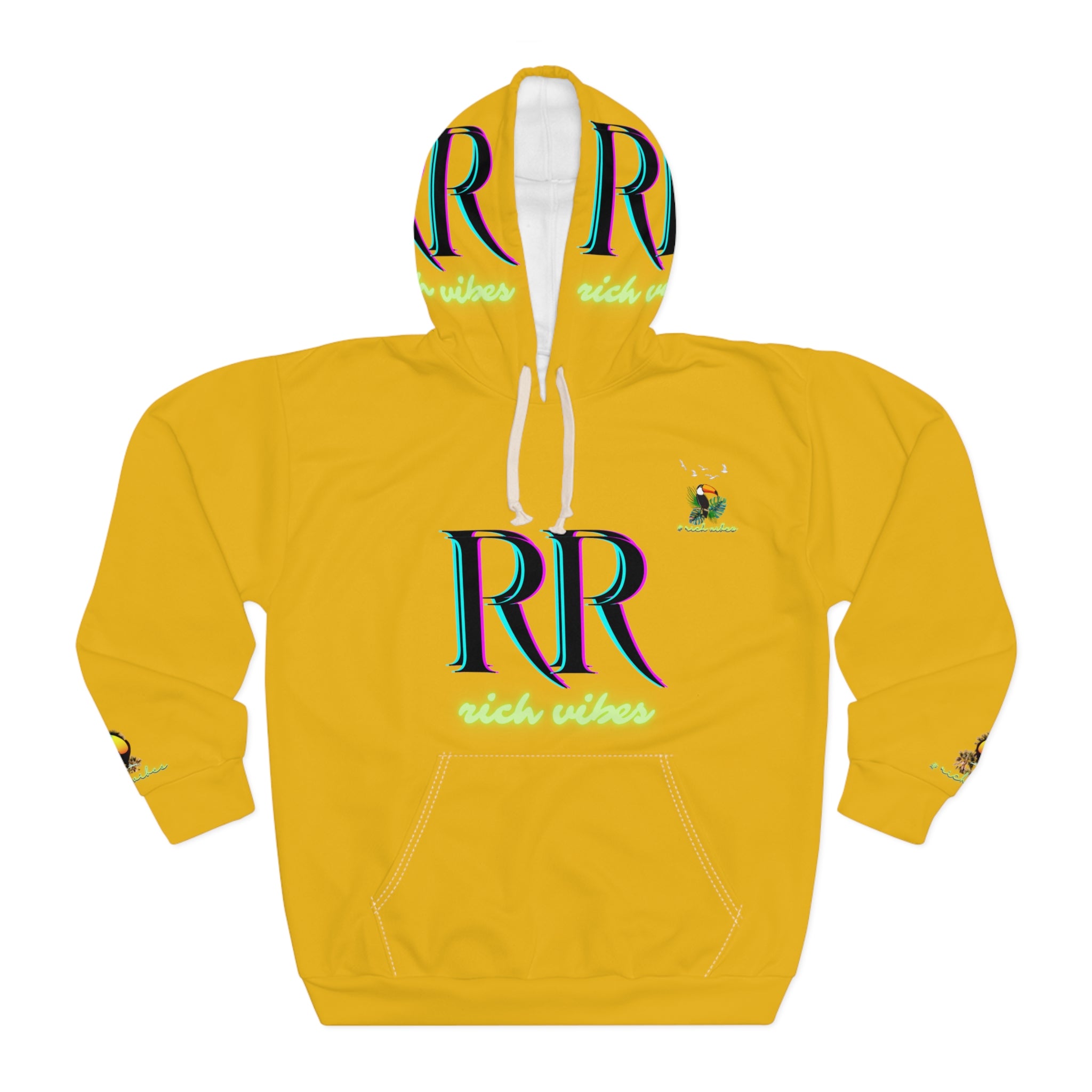 Rich Vibes Volt Green RR Yellow Gold Tropical Jungle Tiger - Unisex Pullover Hoodie (AOP)