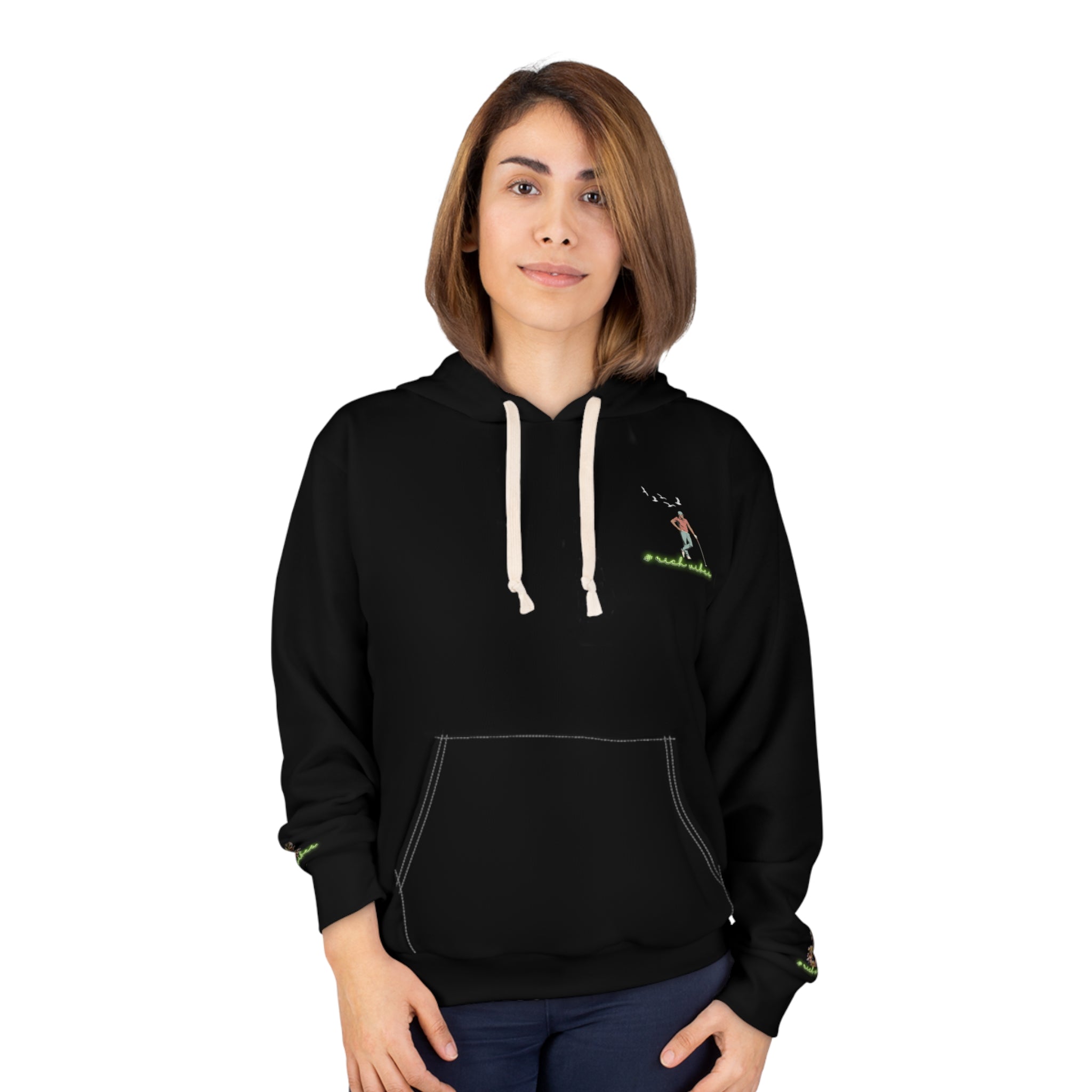 Rich Vibes Black Volt RR Colorful Palm Trees Golf Pro 1.0 - Unisex Pullover Hoodie (AOP)
