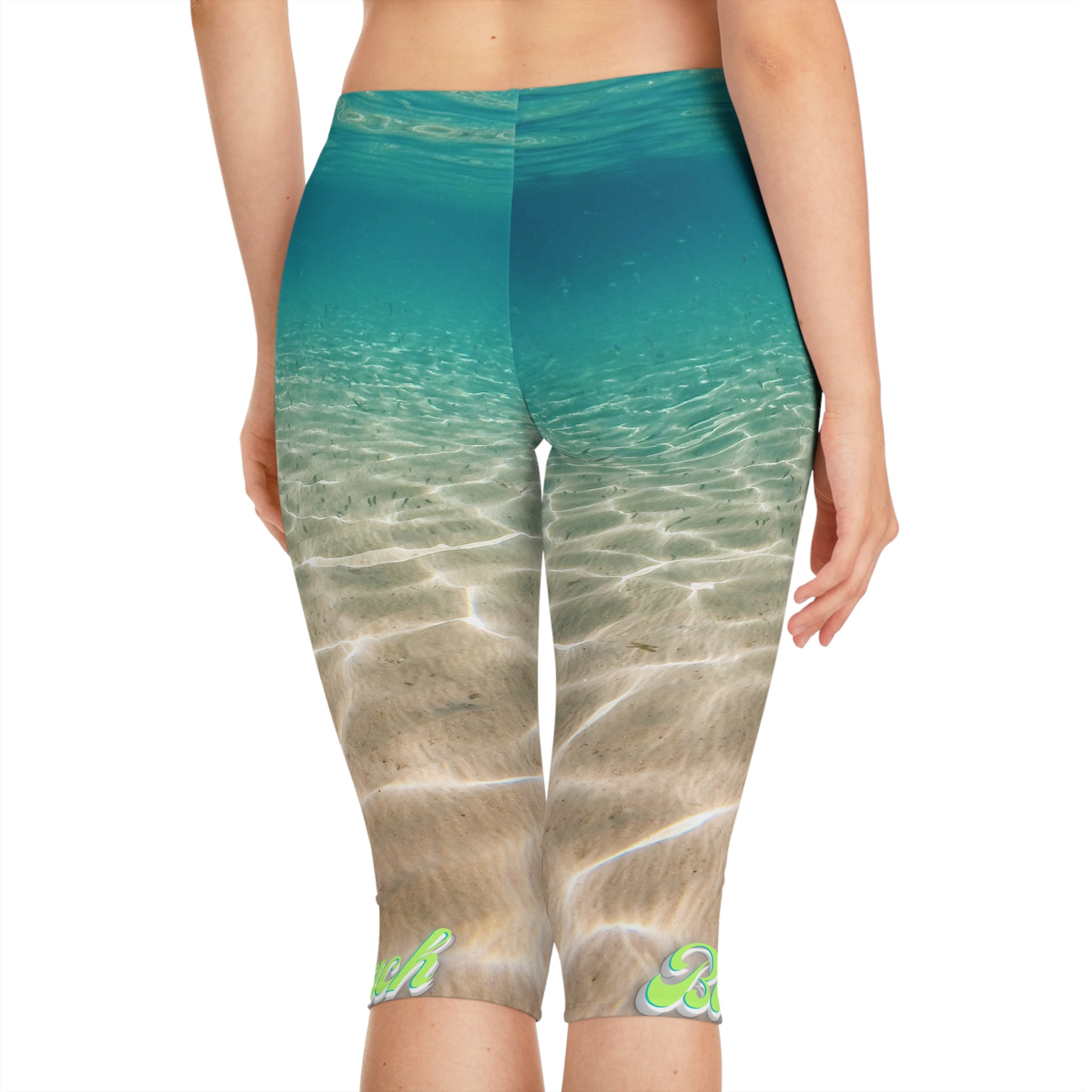 Vineyard Vibes Aqua Print Chill Beach Vibes 1.0 - Women's Capri Leggings (AOP)