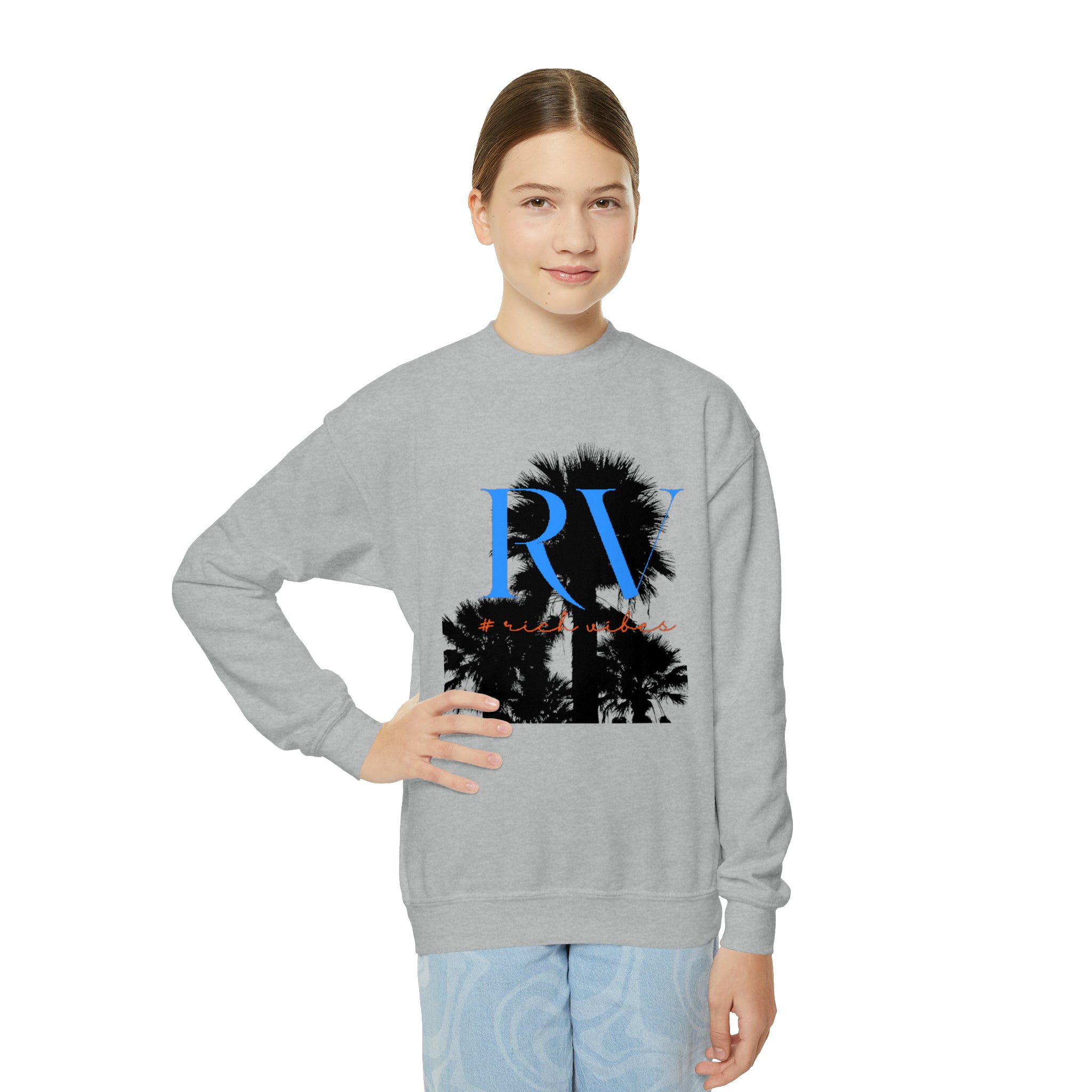 Rich Vibes RV Palm Tree - Youth Crewneck Sweatshirt